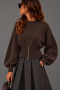 Maglia moro manica palloncino fittata con zip
