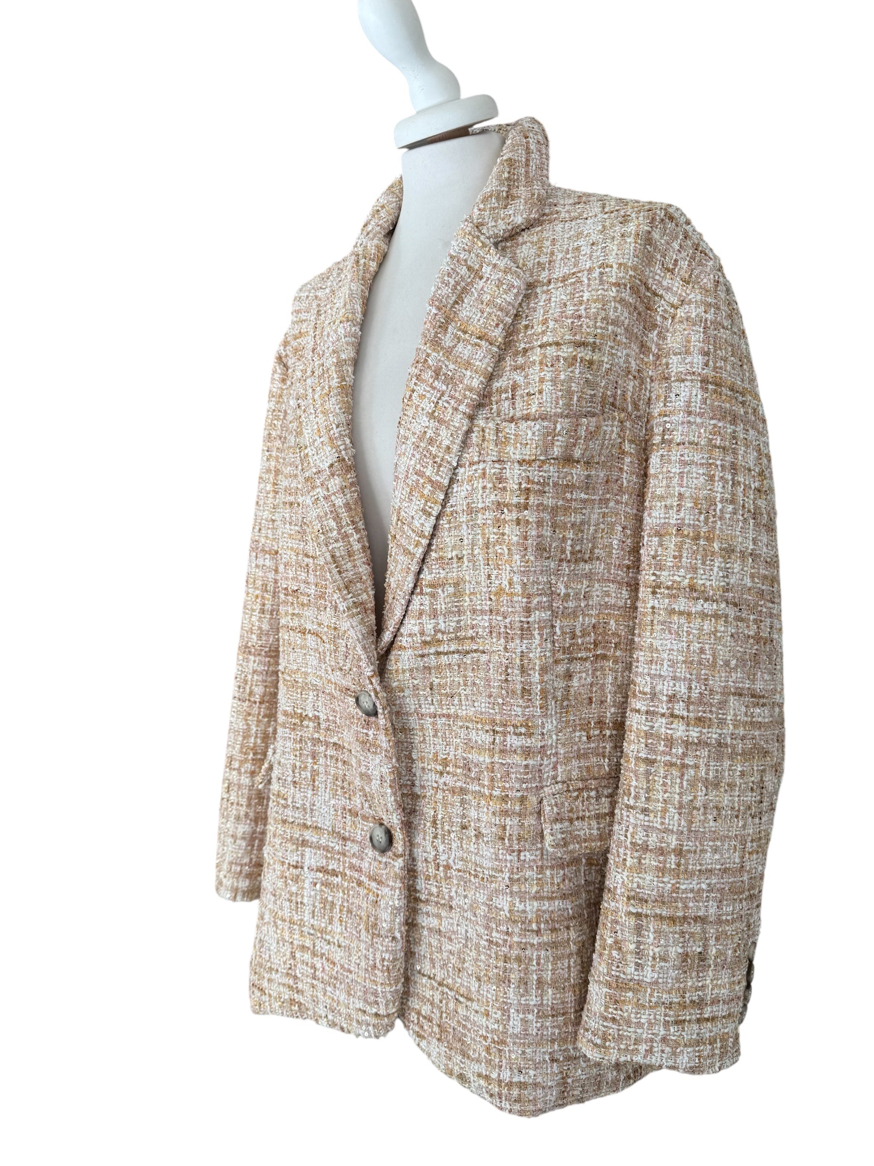 Giacca boucle paiettes panna/rosa/beige