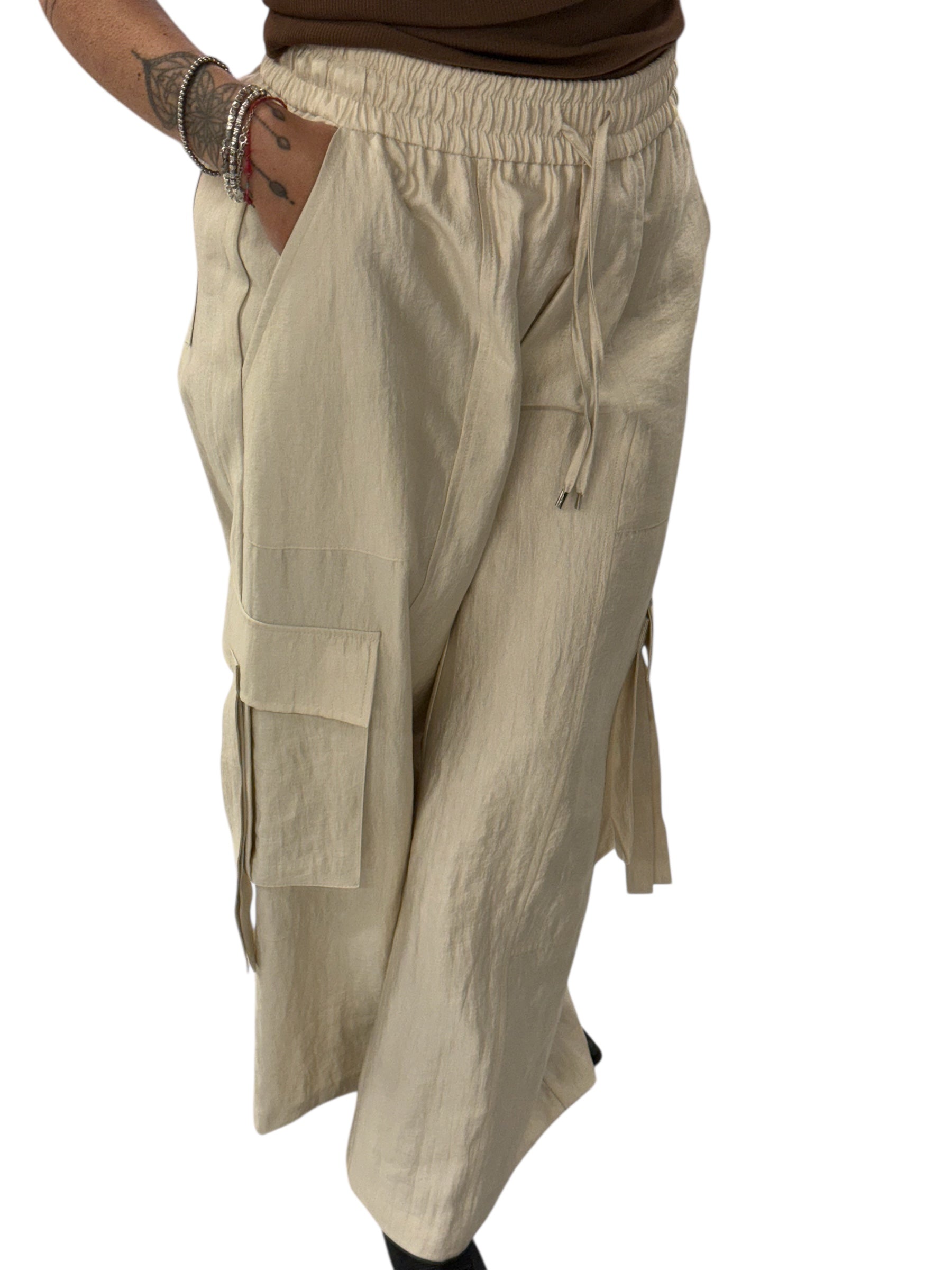 Pantalone cargo panna