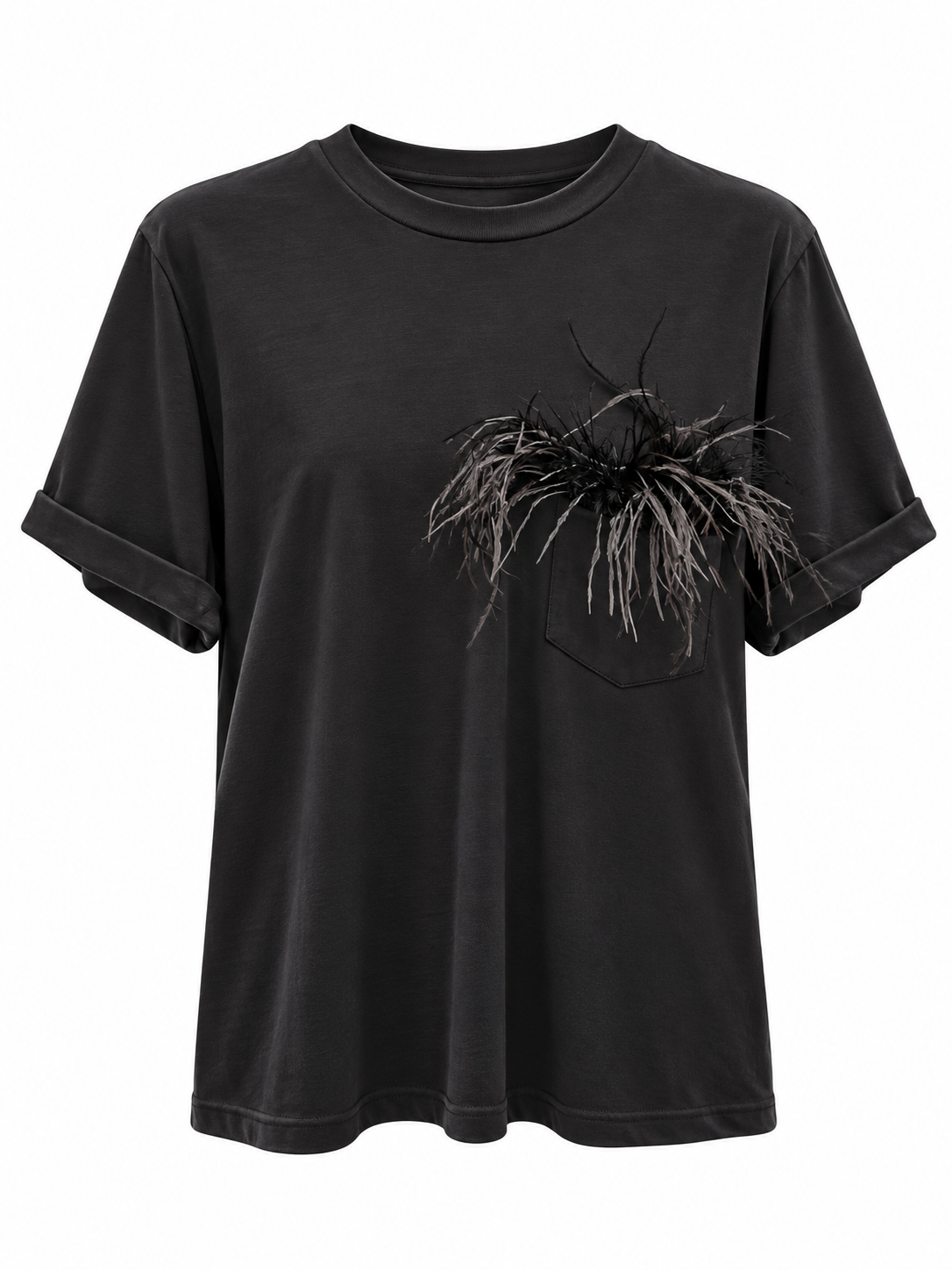 T-shirt con piuma nel taschino