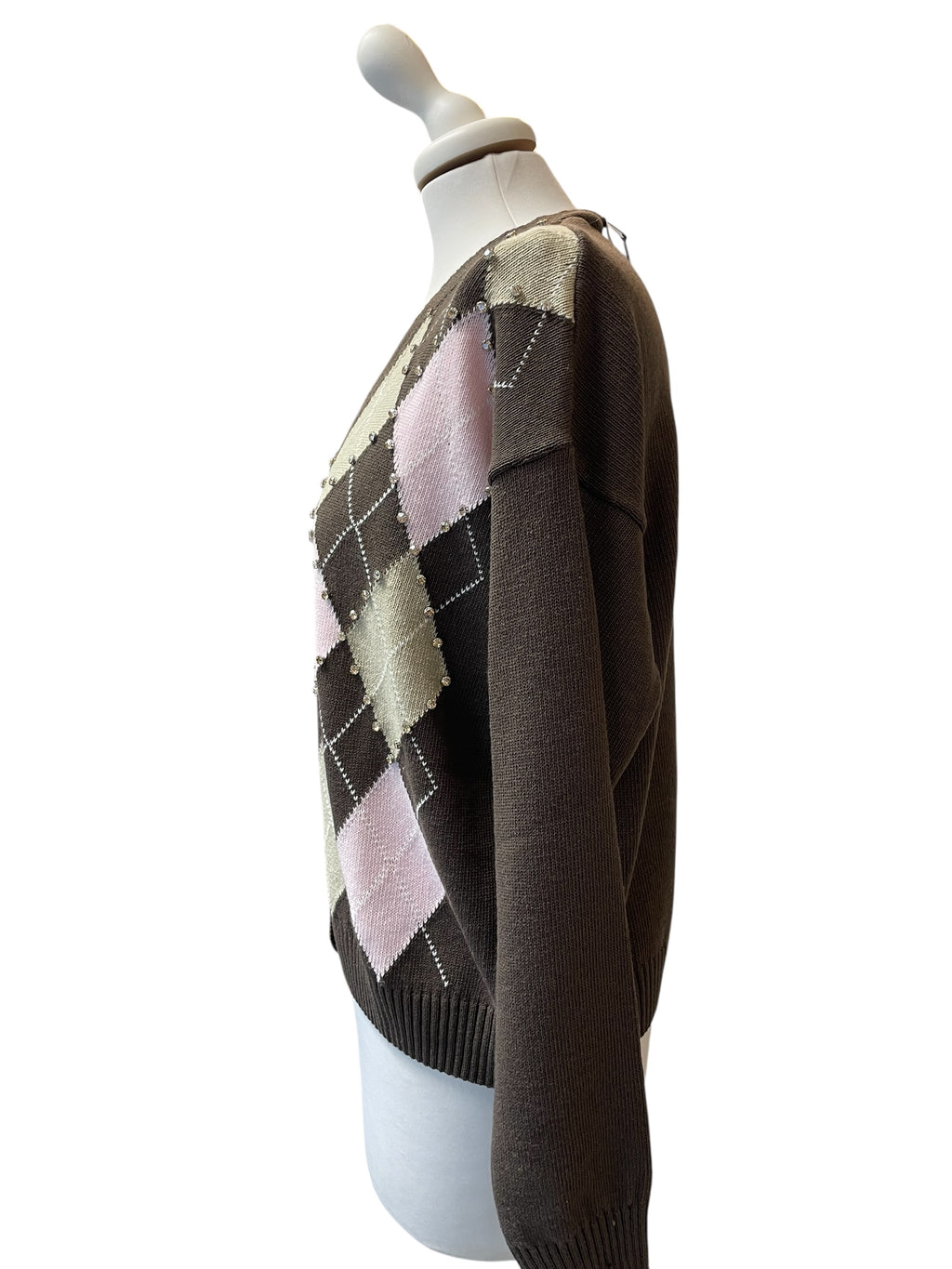 Cardigan rombi strass moro/rosa/beige