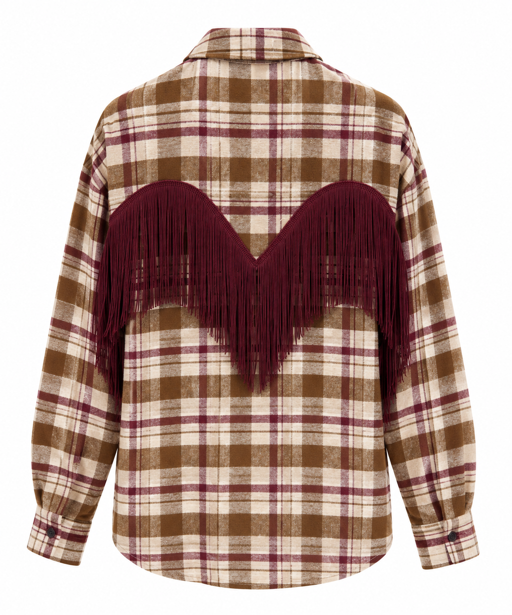 Camicia check frange beige/bordeaux