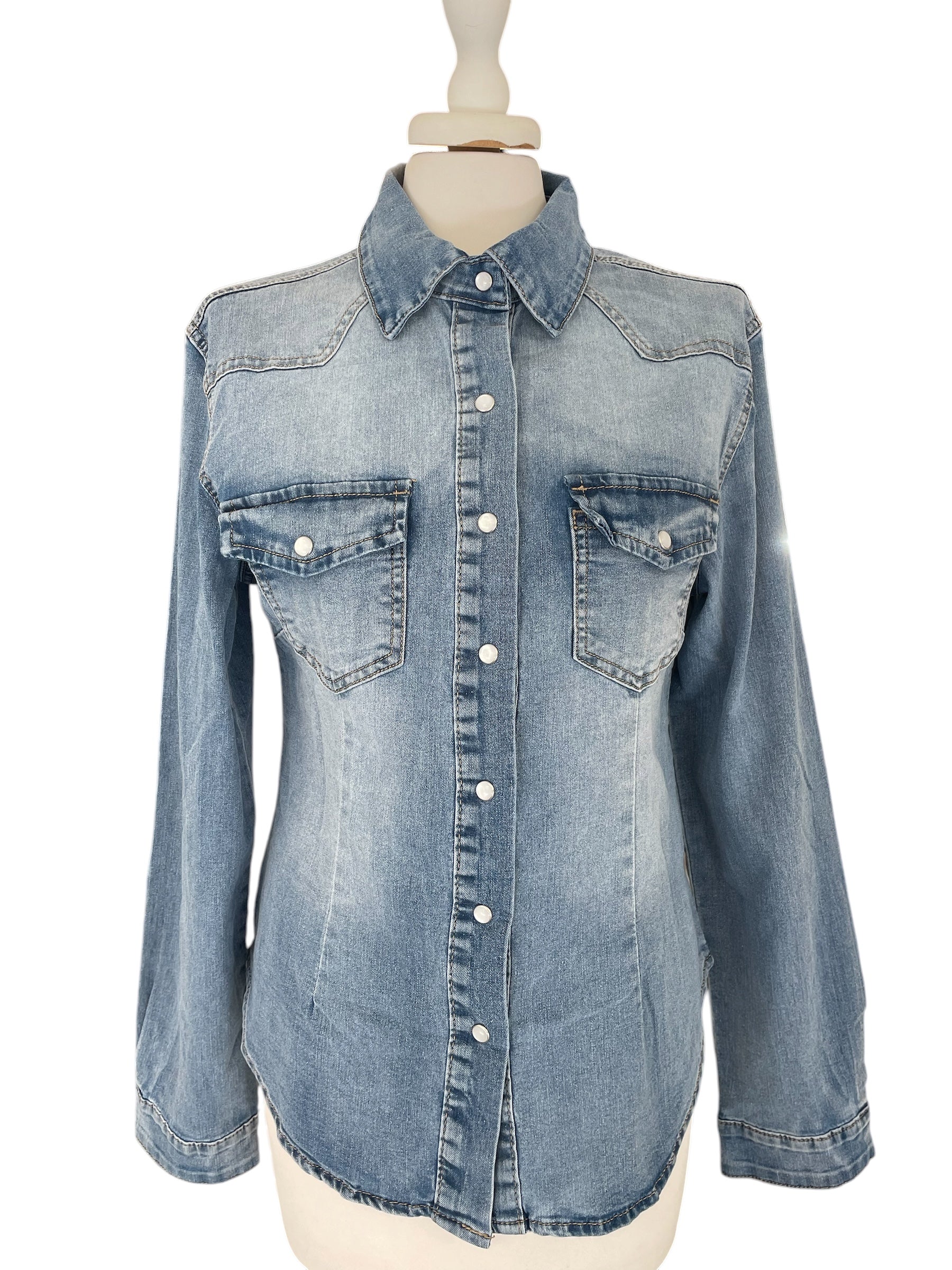 Camicia jeans elasticizzata azzurra