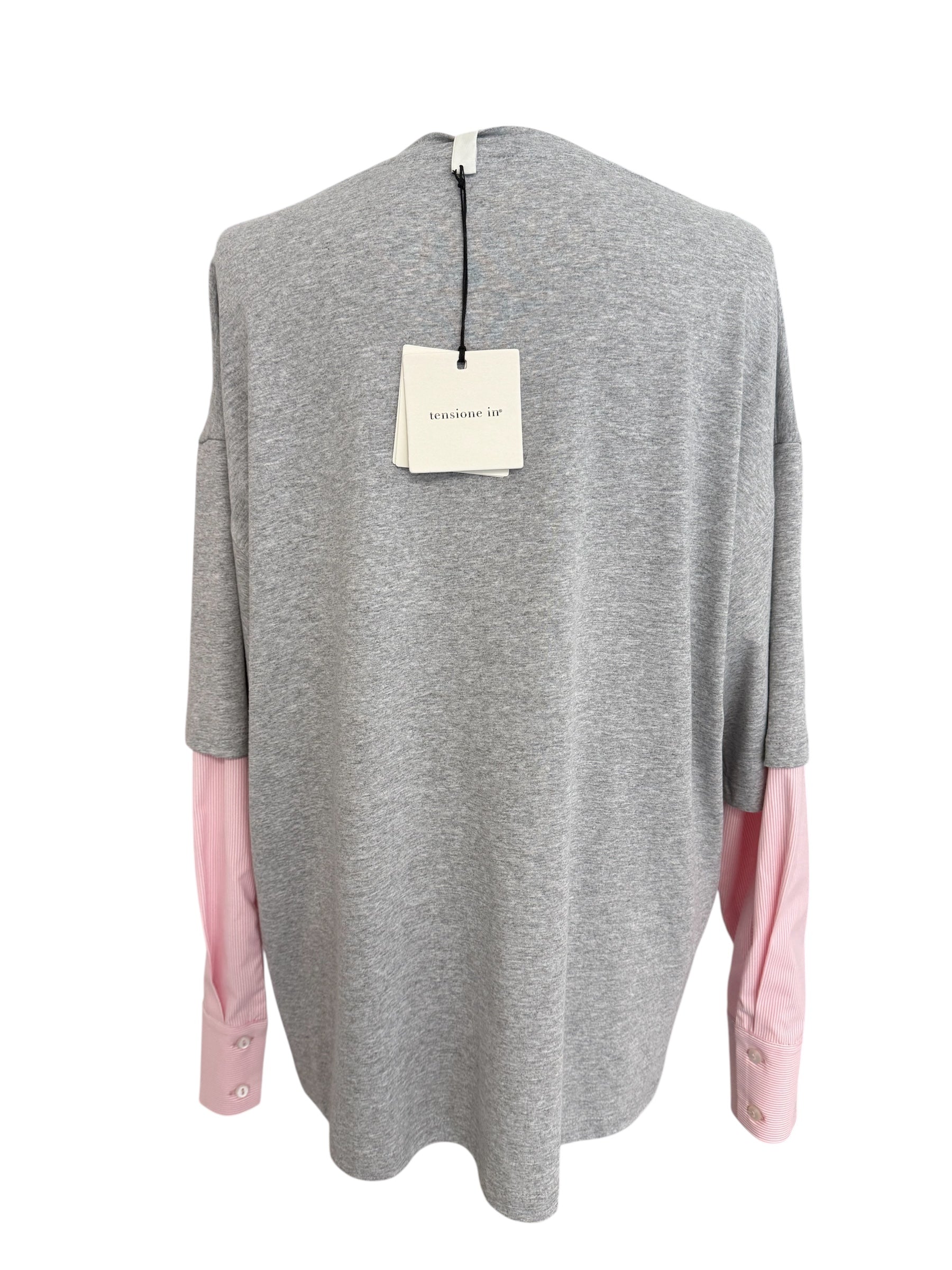 T-shirt con manica camicia grigio/rosa