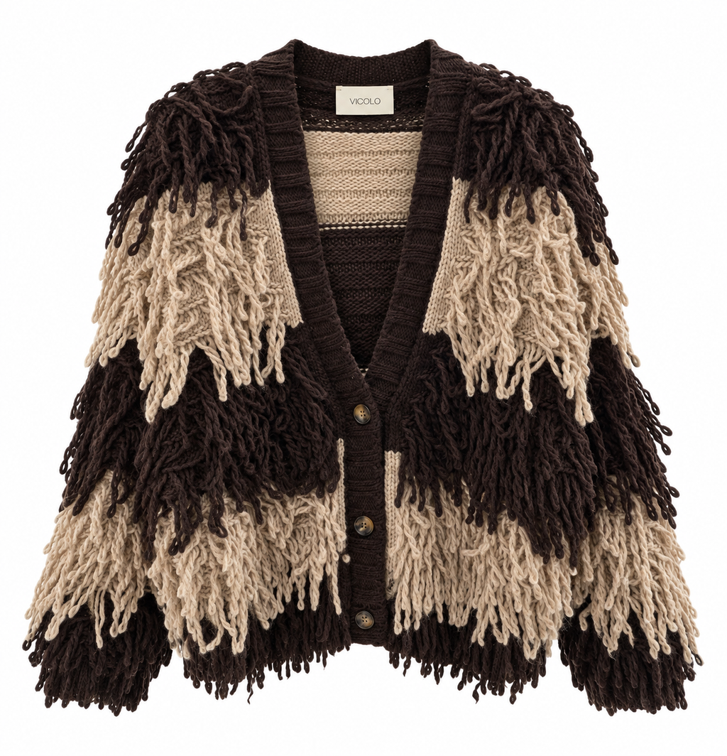 Cardigan frange moro/beige