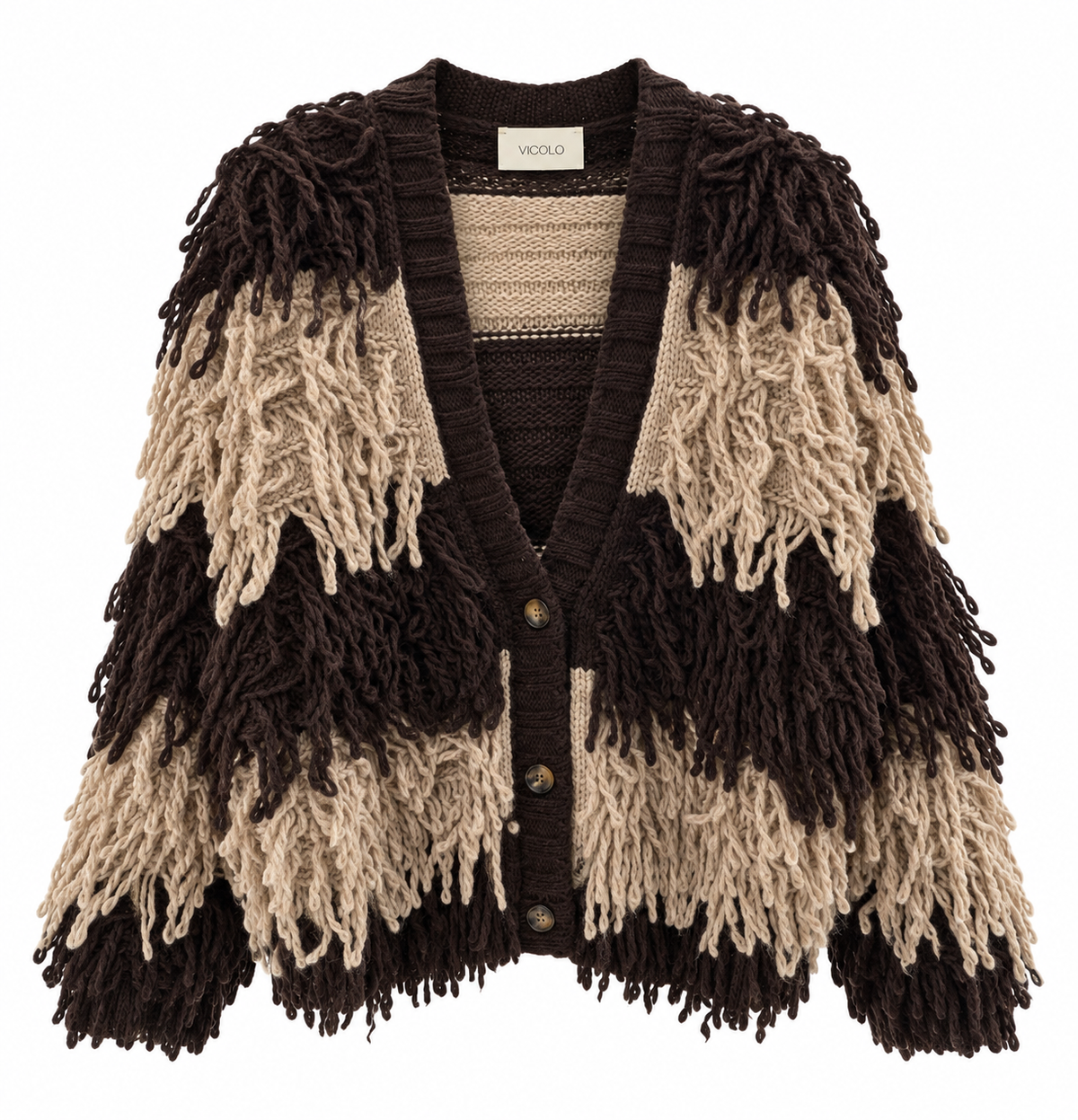 Cardigan frange moro/beige