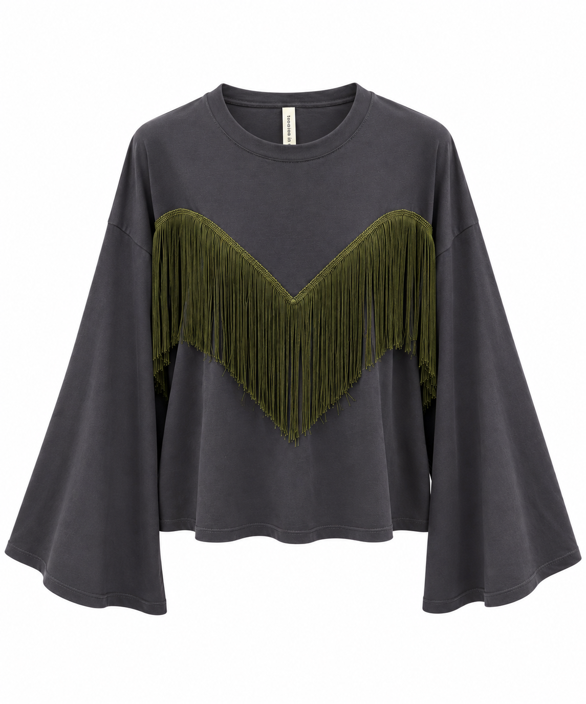 Maglia antracite con frangia e manica a campana 27M6300