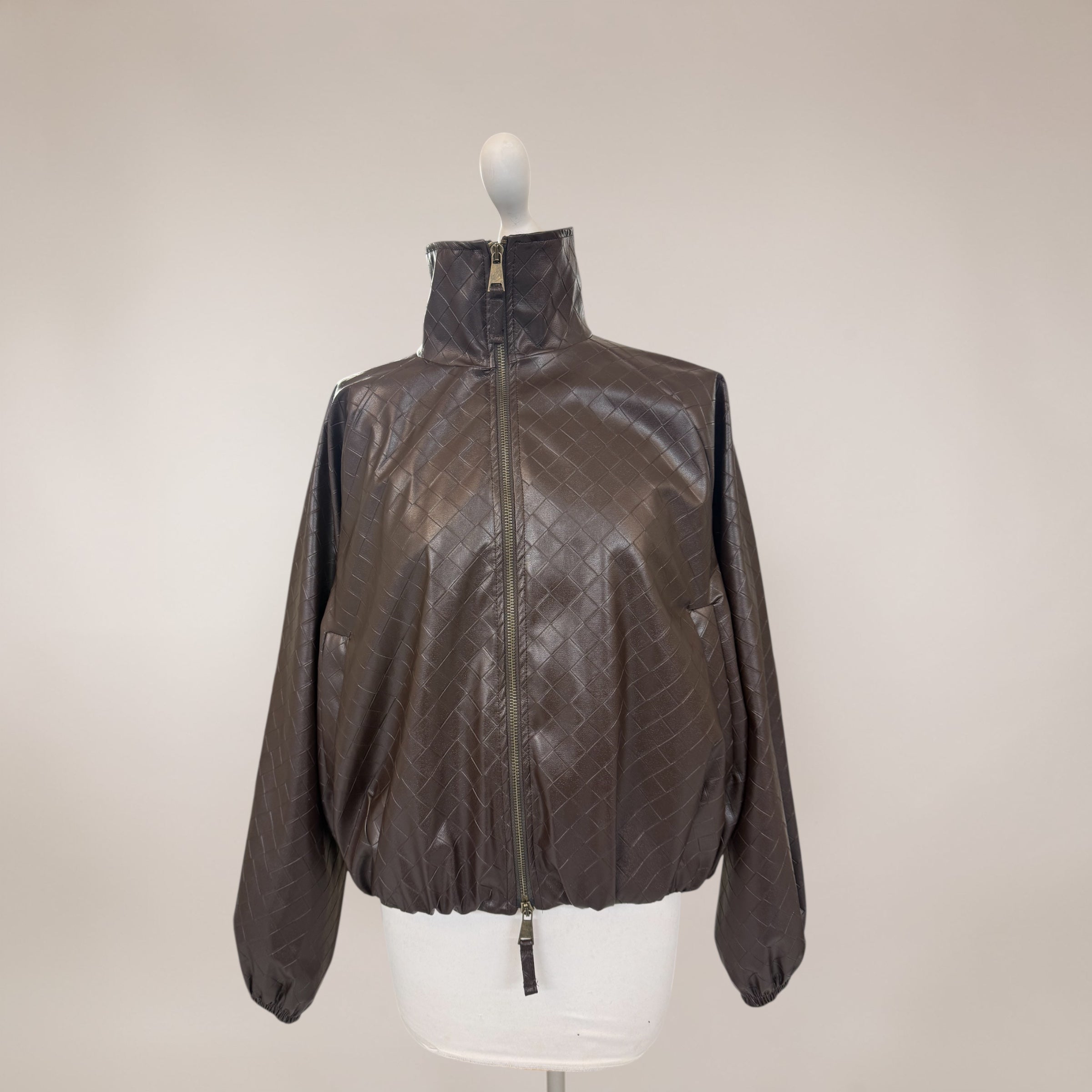 Bomber in ecopelle intrecciata moro