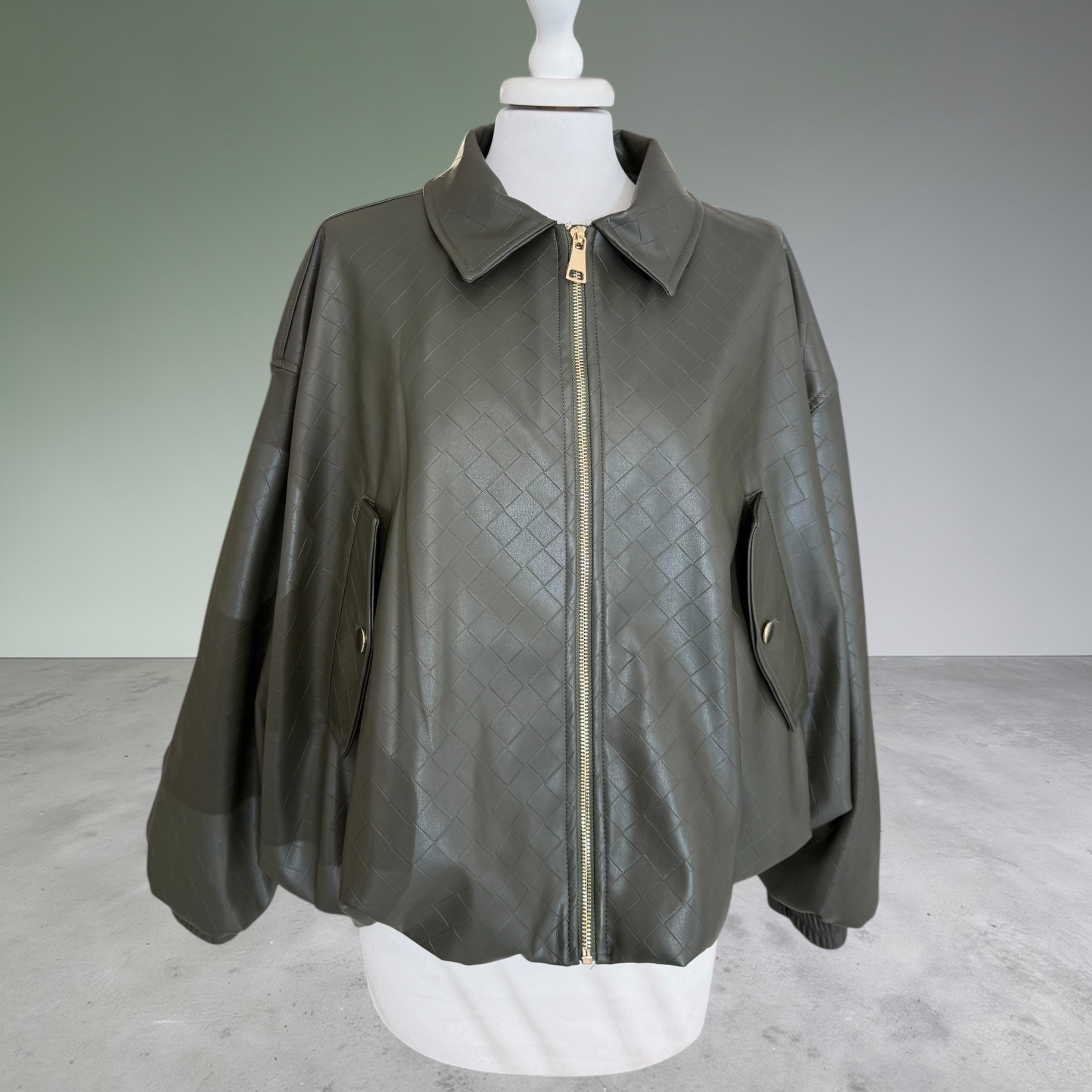Bomber in ecopelle intrecciata verde
