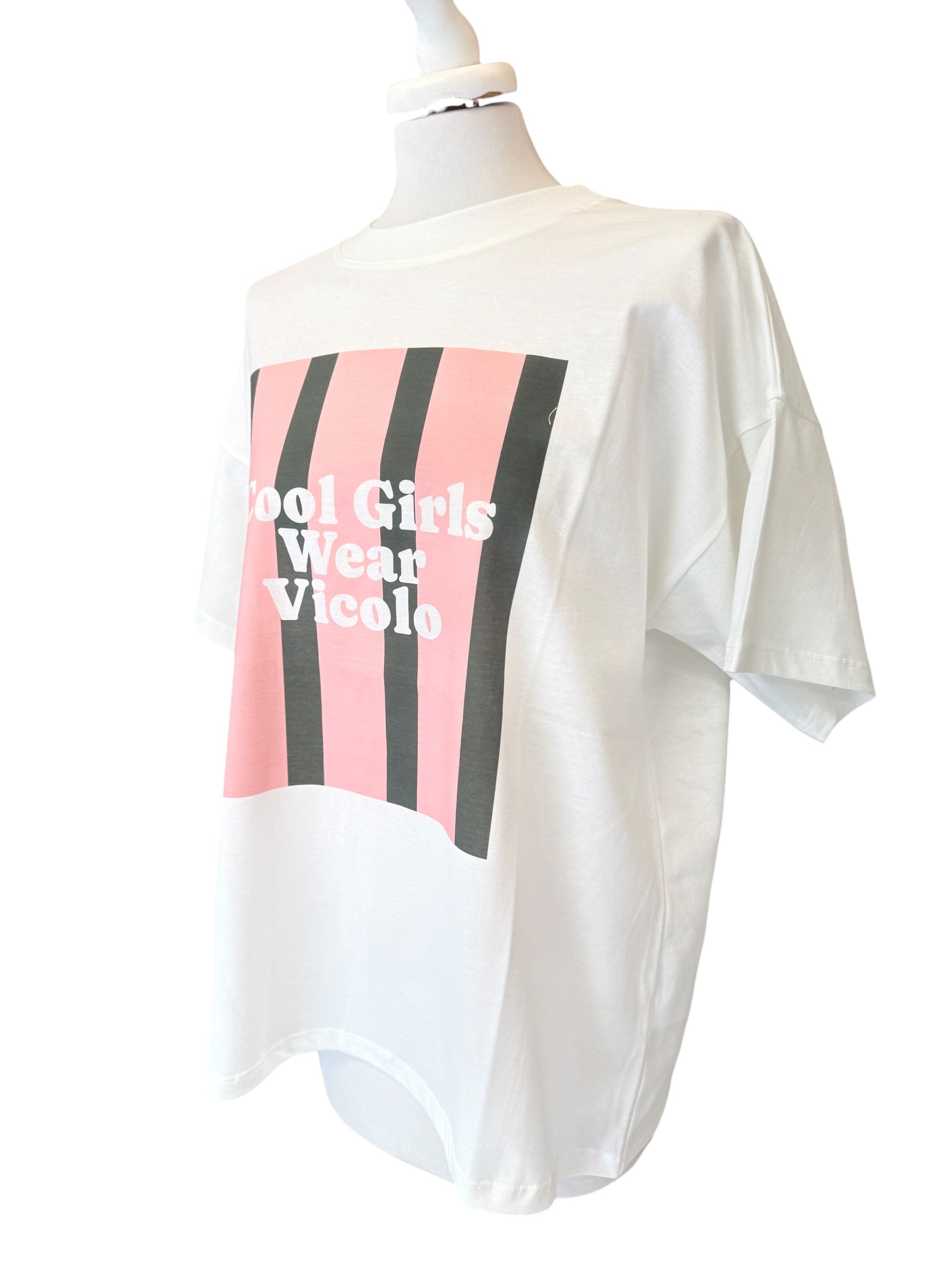 T-shirt over bianca stampa rigata