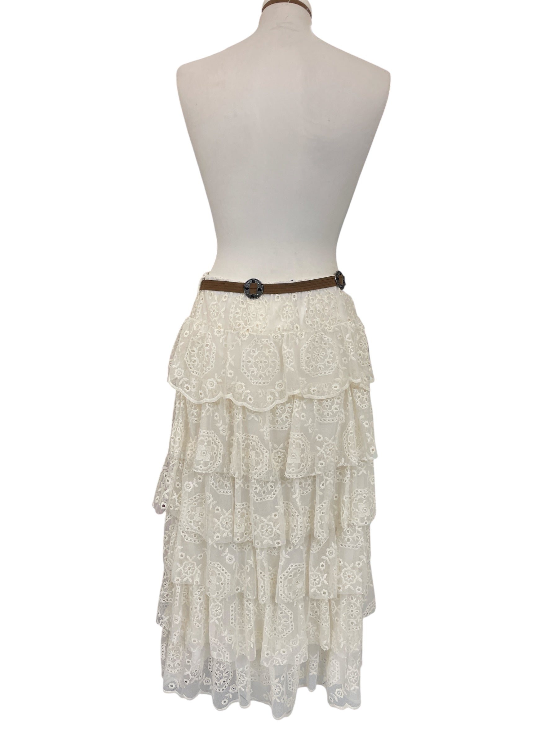 Gonna panna lunga a balze tulle ricamato