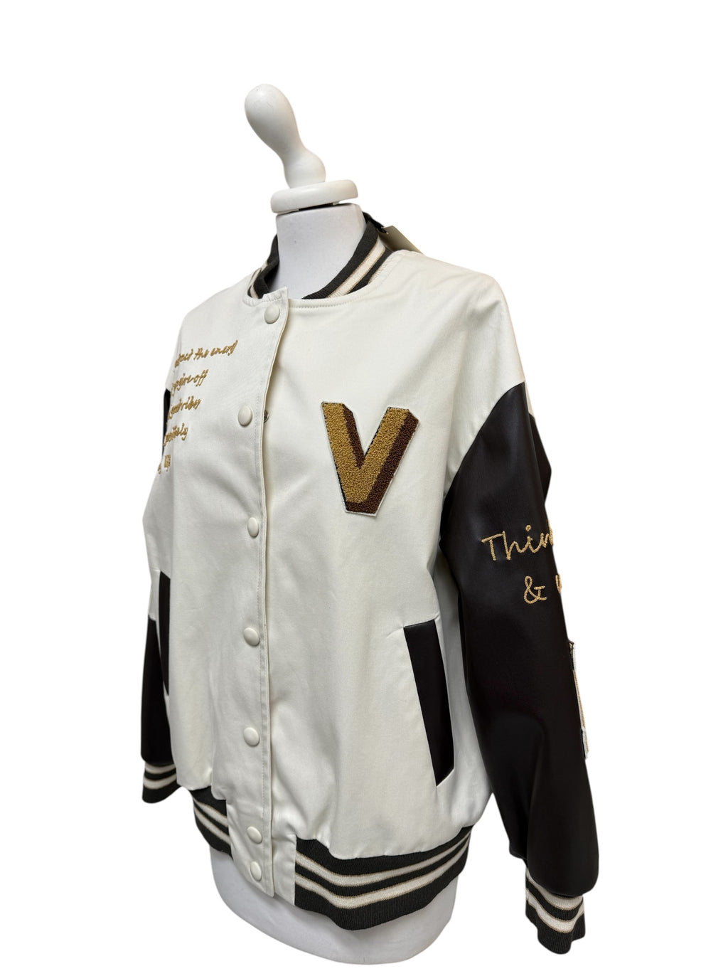 Bomber scritte manica in ecopelle