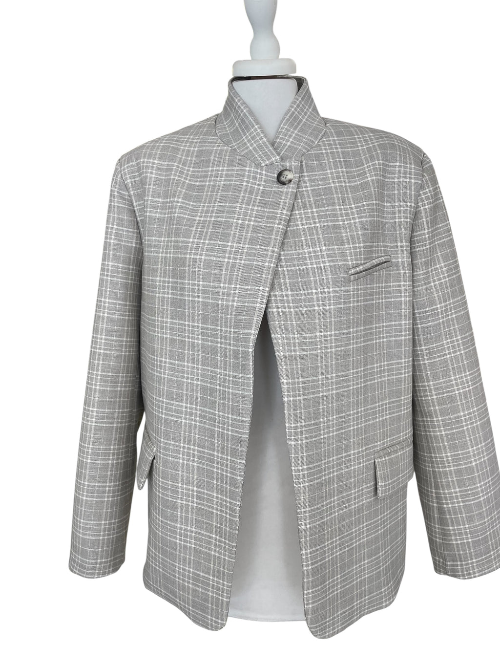 Blazer allacciatura asimmetrica check