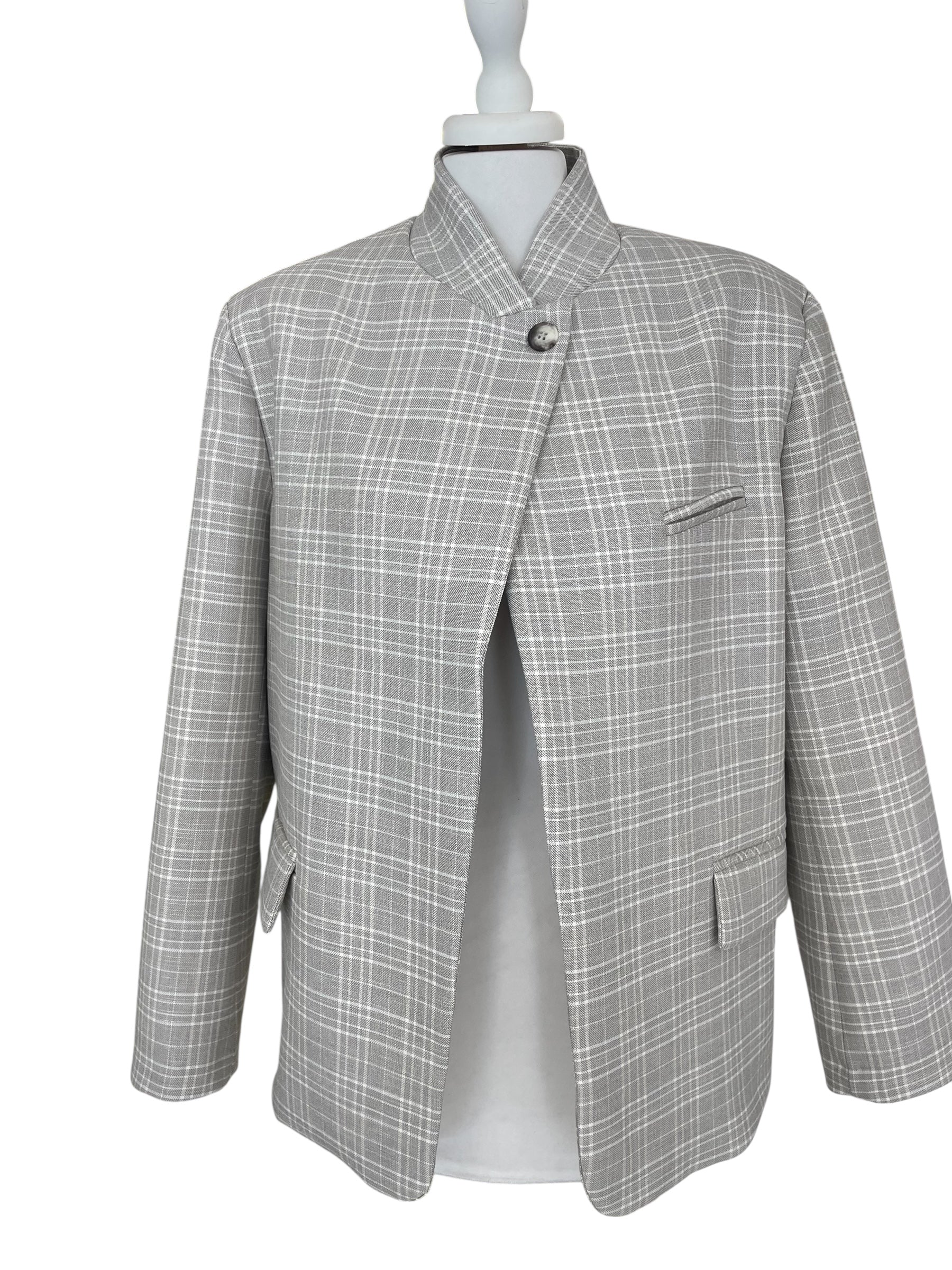 Blazer allacciatura asimmetrica check