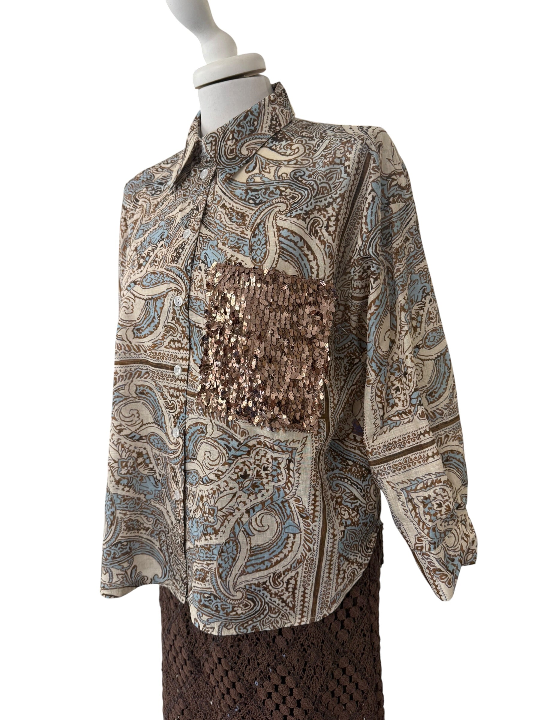 Camicia fantasia taschino paiettes bronzo
