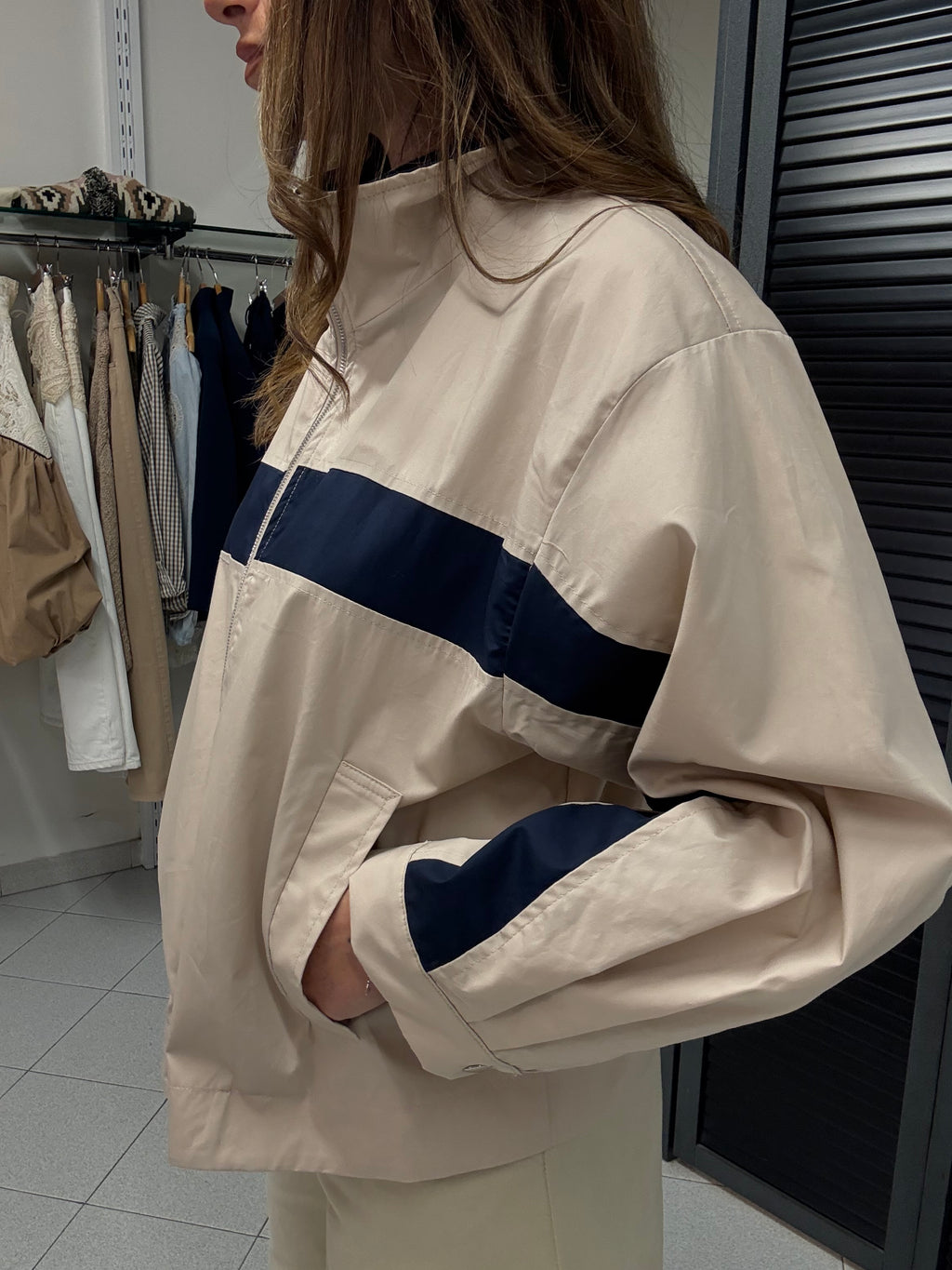 Giacchino beige banda blu