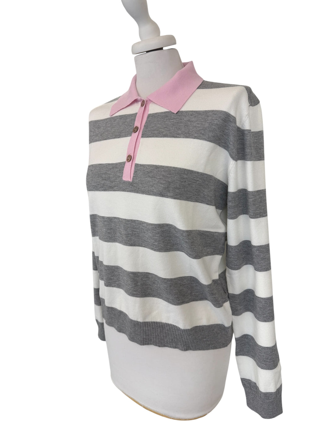 Paolo rigata grigio/bco collo rosa