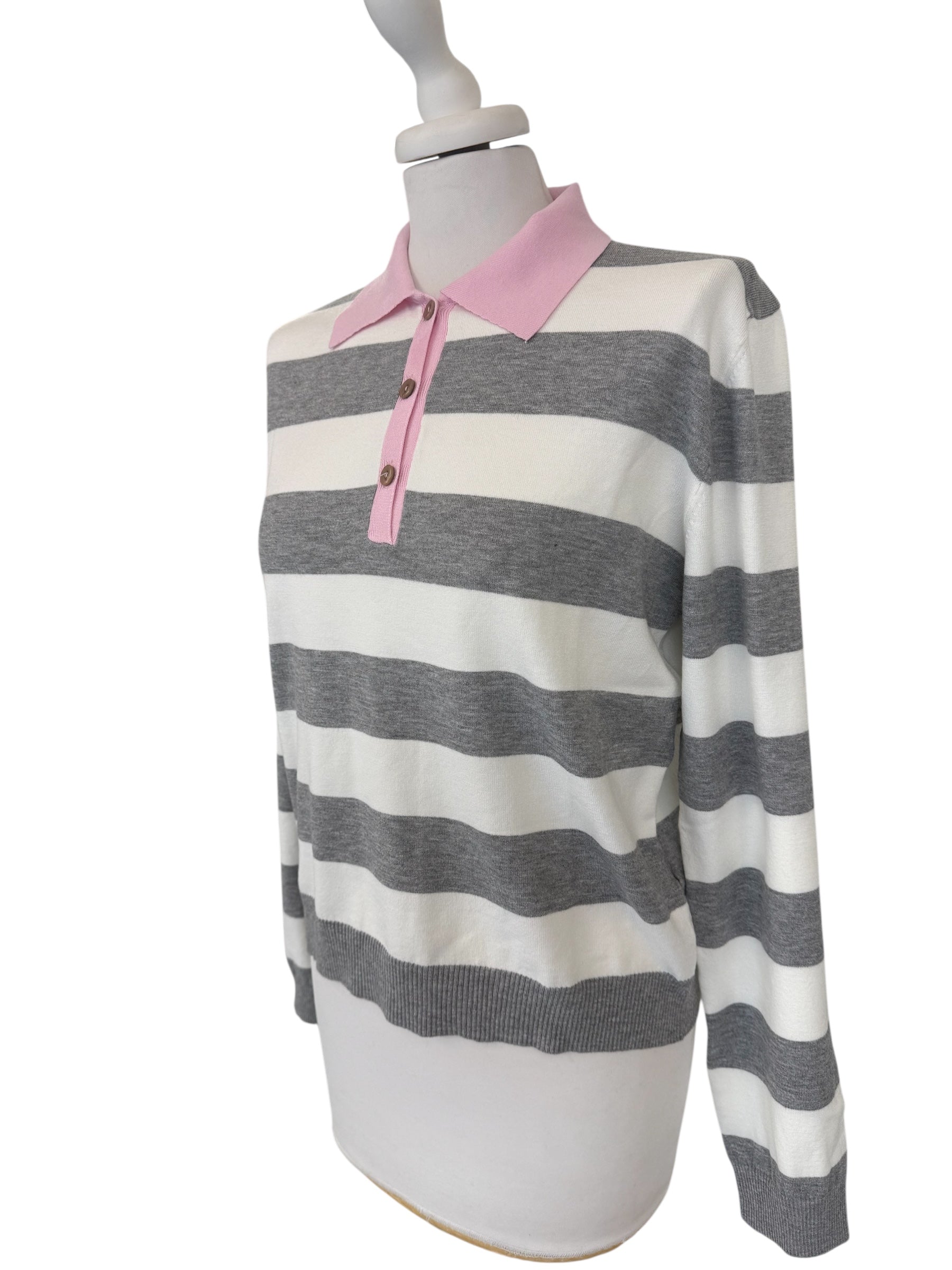 Paolo rigata grigio/bco collo rosa