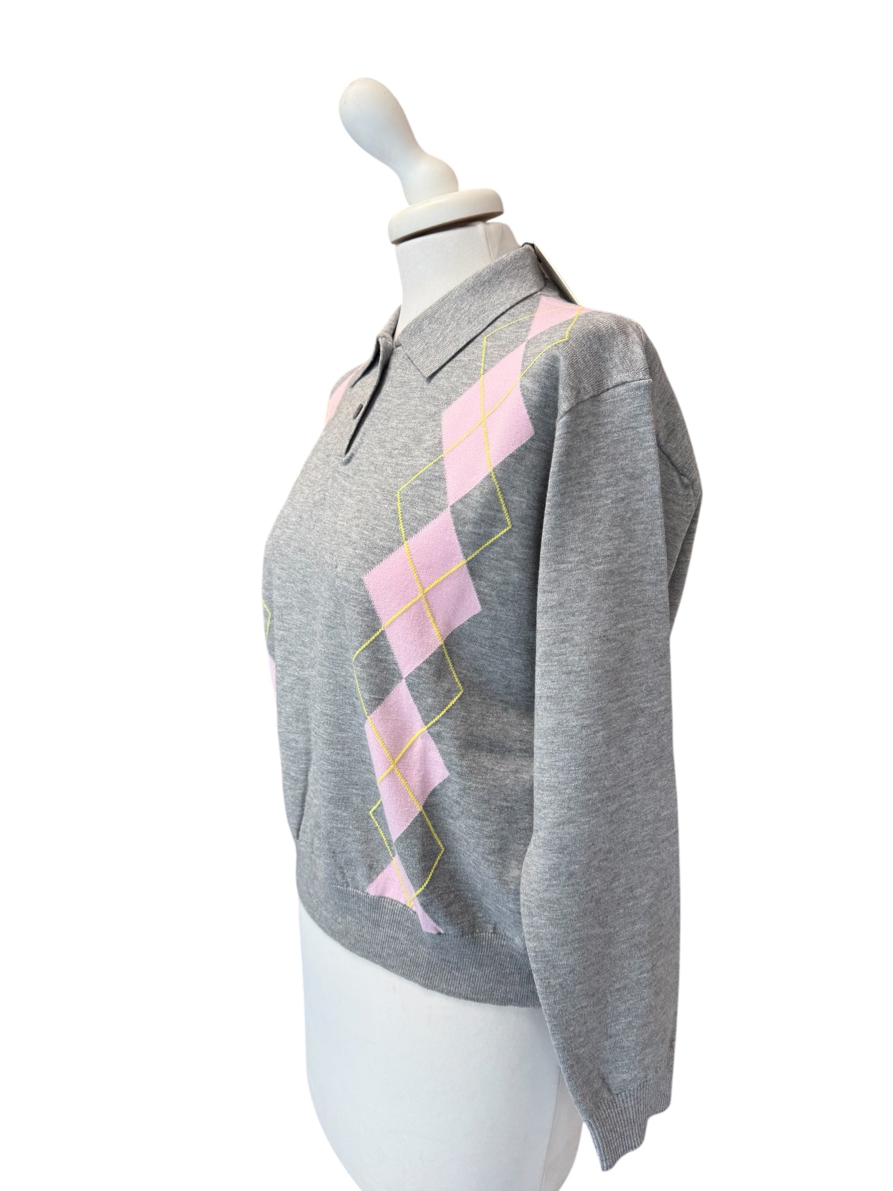 Maglia rombi grigio/rosa/giallo