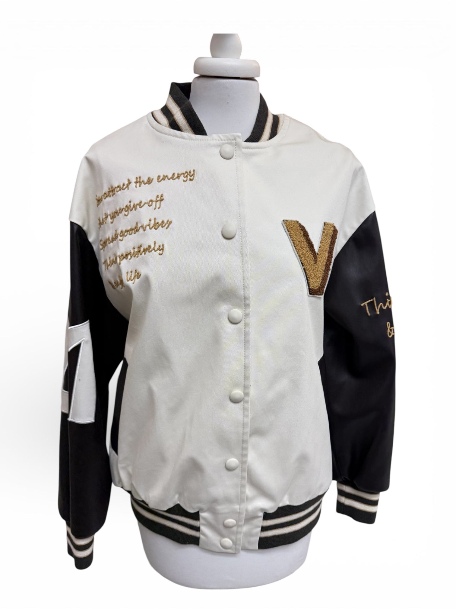 Bomber scritte manica in ecopelle