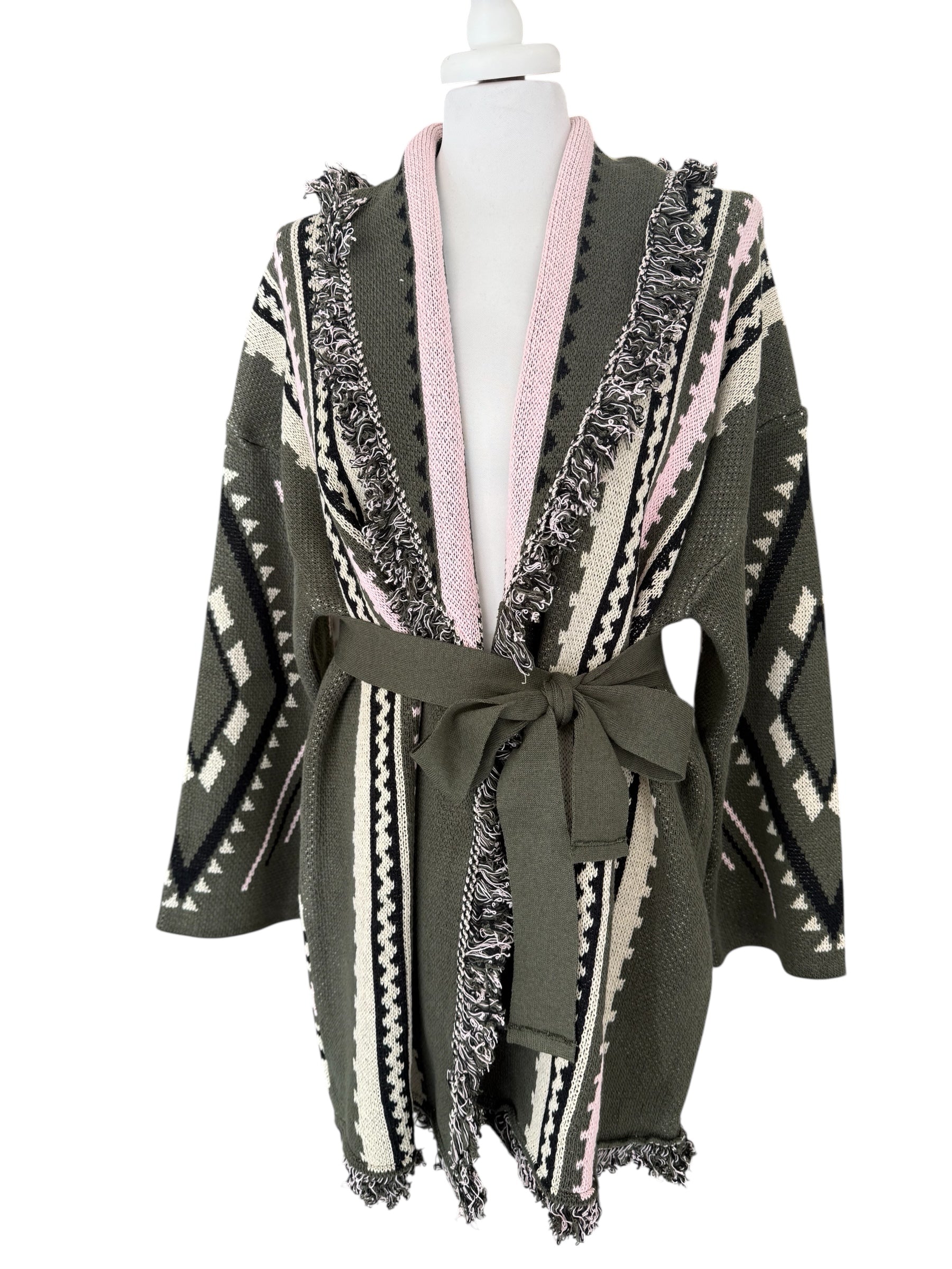 Cardigan alanui con cintura verde/rosa/panna