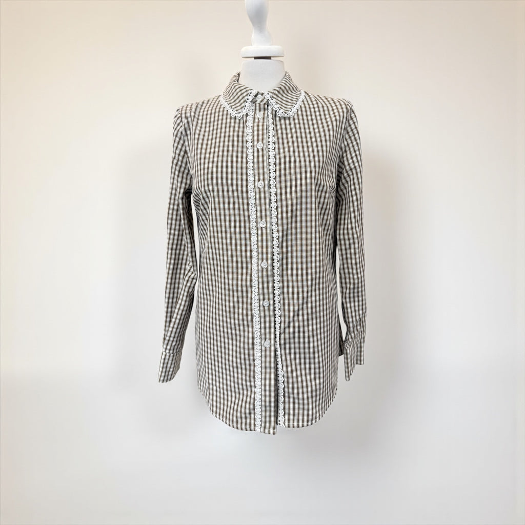 Camicia quadretti beige/bco con pizzo