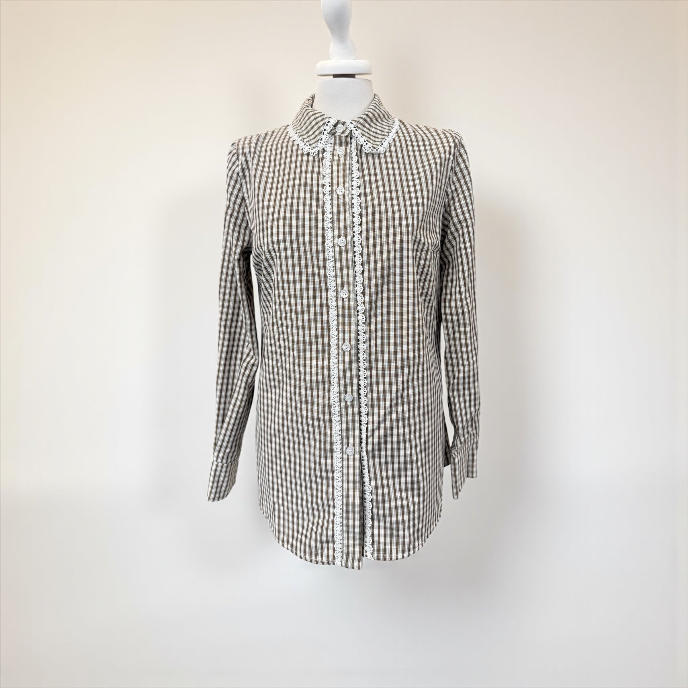 Camicia quadretti beige/bco con pizzo