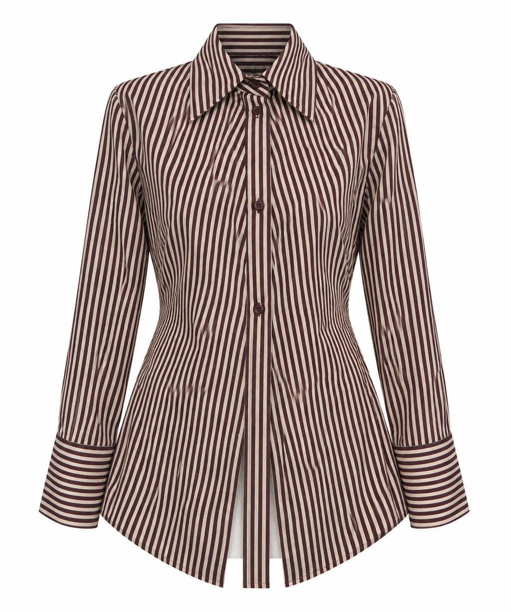 Camicia rigata bordeaux/beige