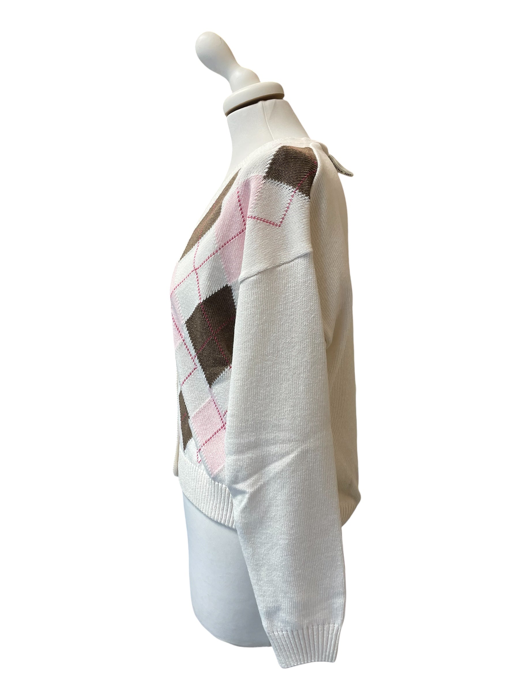 Cardigan rombi panna/rosa/moro