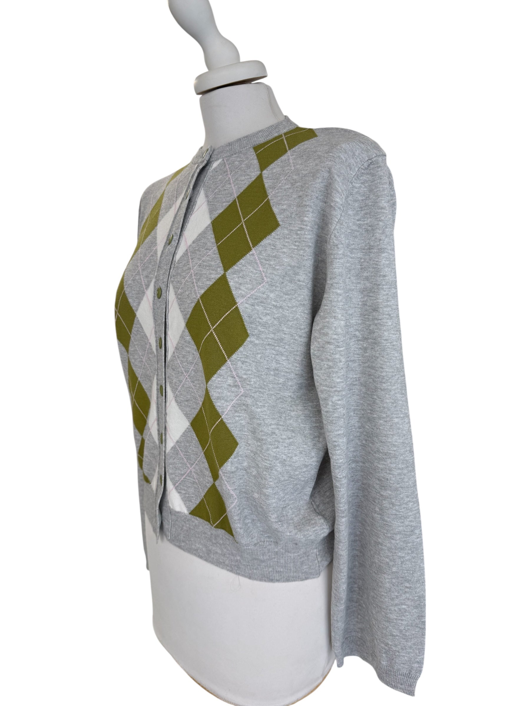 Golfino rombi grigio/verde/panna/rosa