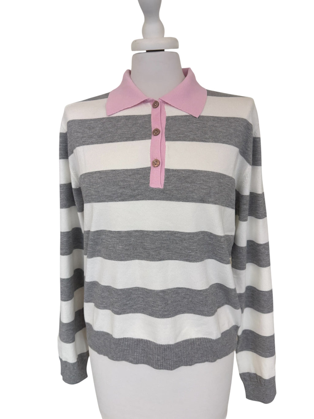 Paolo rigata grigio/bco collo rosa