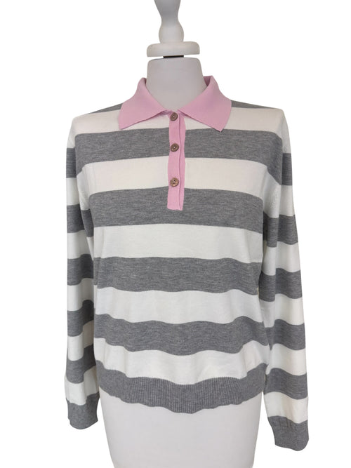 Paolo rigata grigio/bco collo rosa