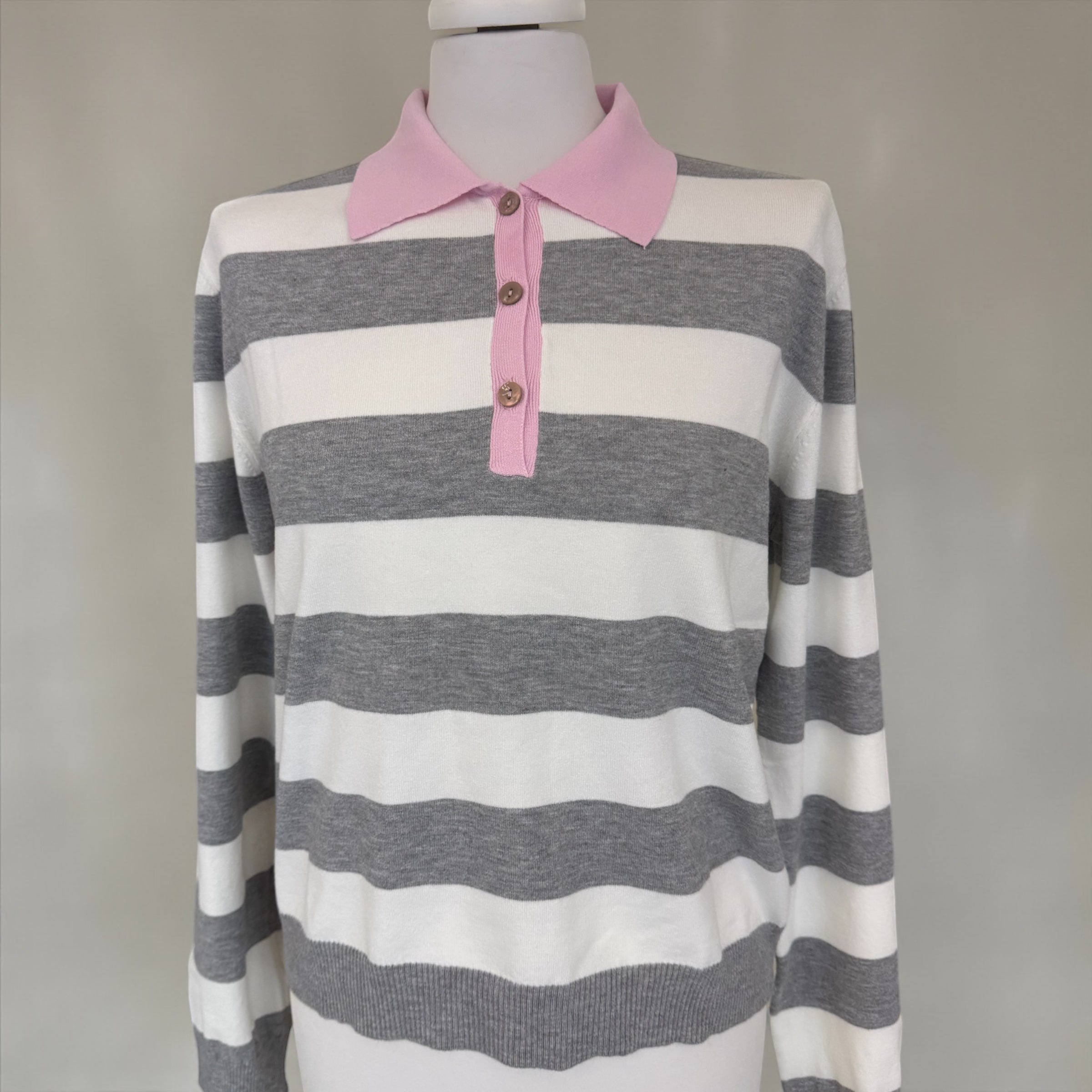 Paolo rigata grigio/bco collo rosa