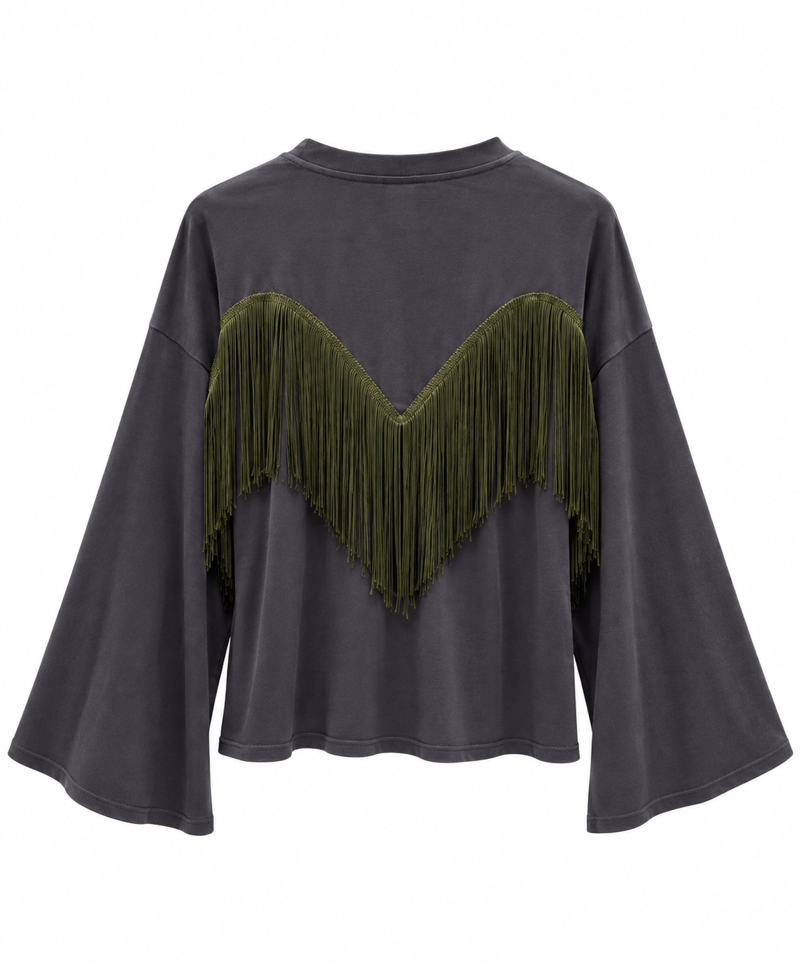 Maglia antracite con frangia e manica a campana 27M6300