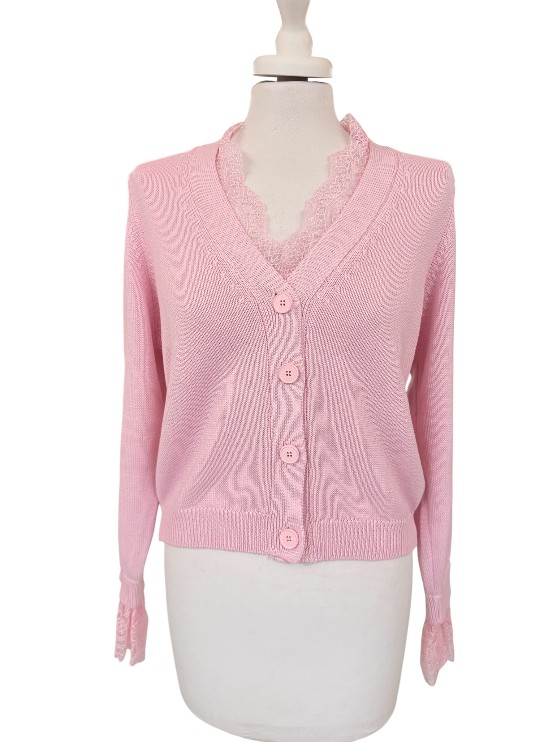 Cardigan con pizzo rosa