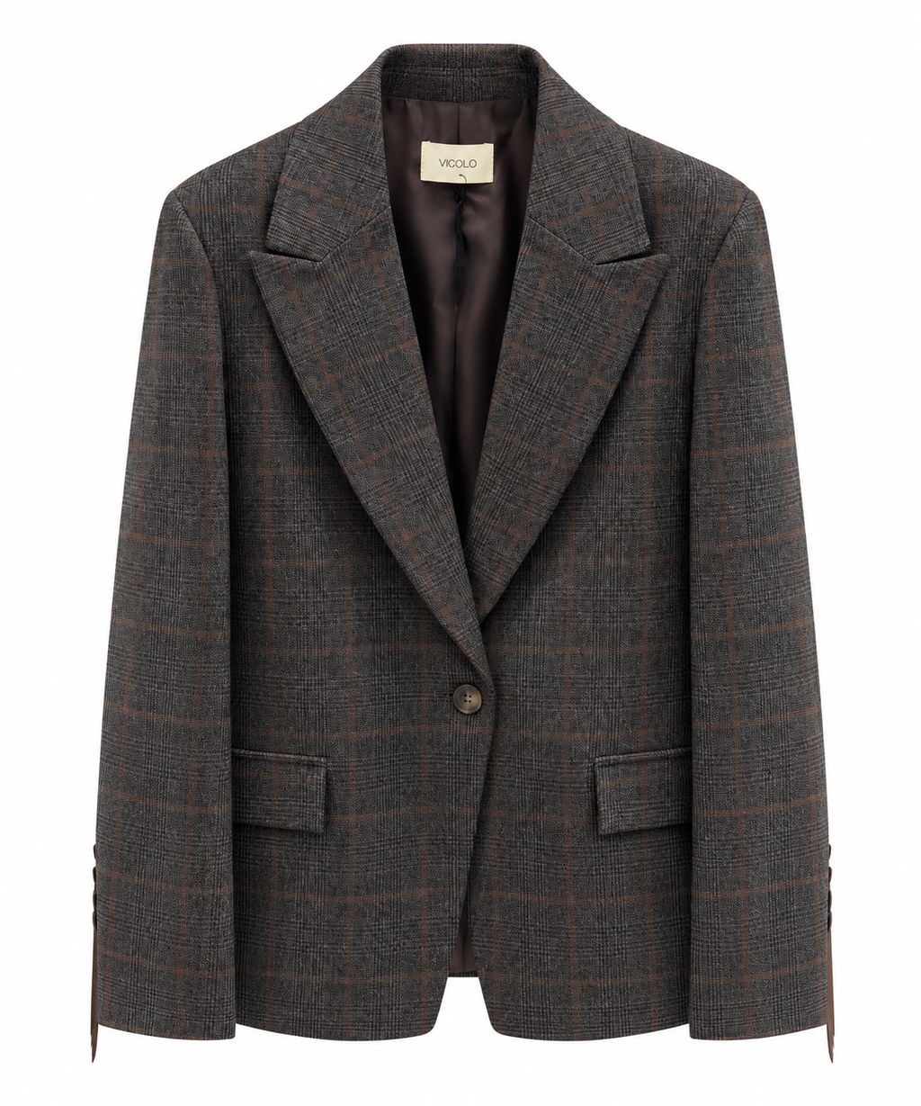 Giacca check moro/grigio con frangia