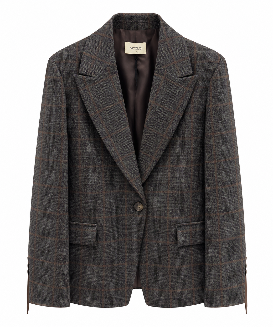 Giacca check moro/grigio con frangia