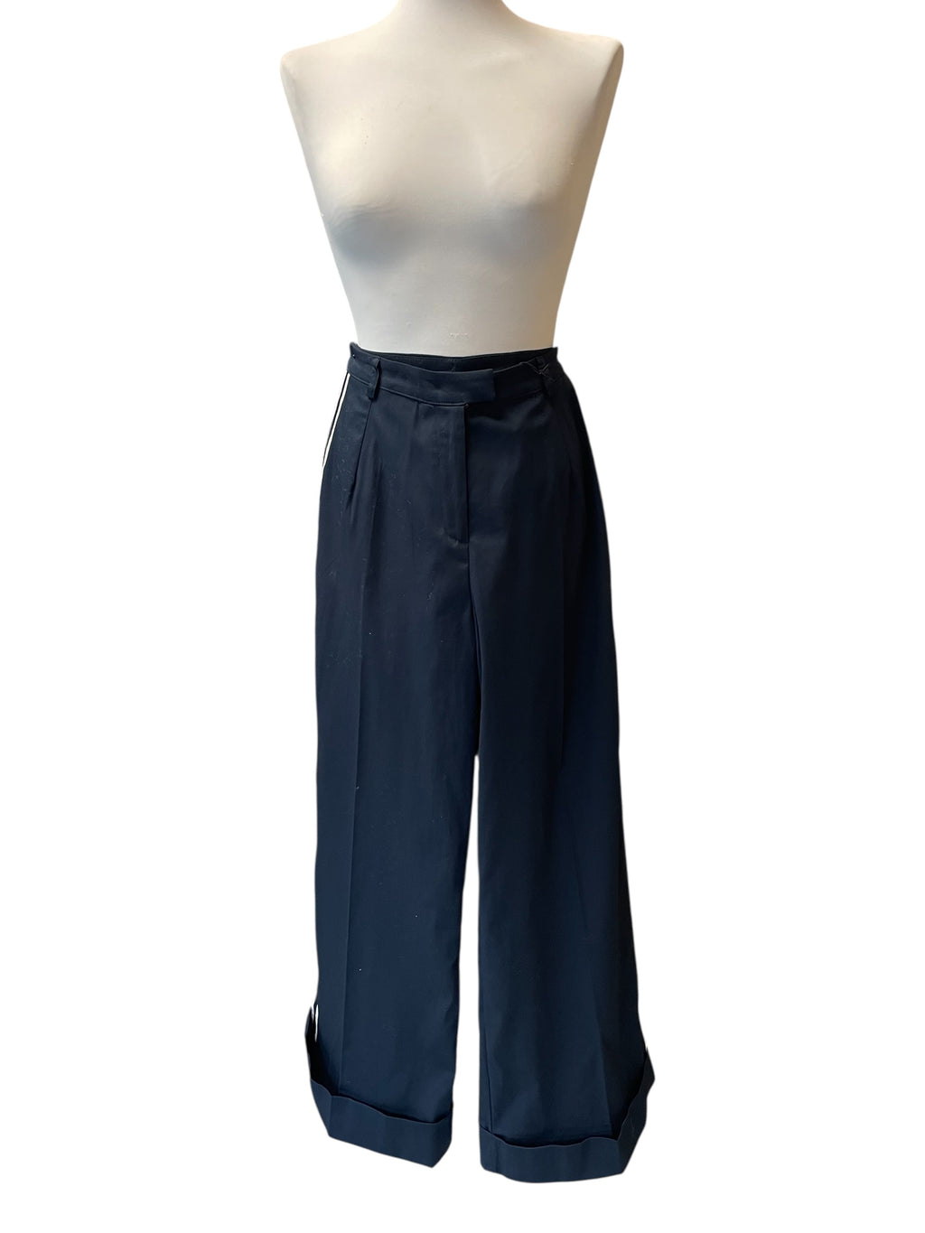 Pantalone palazzo blu bande laterali