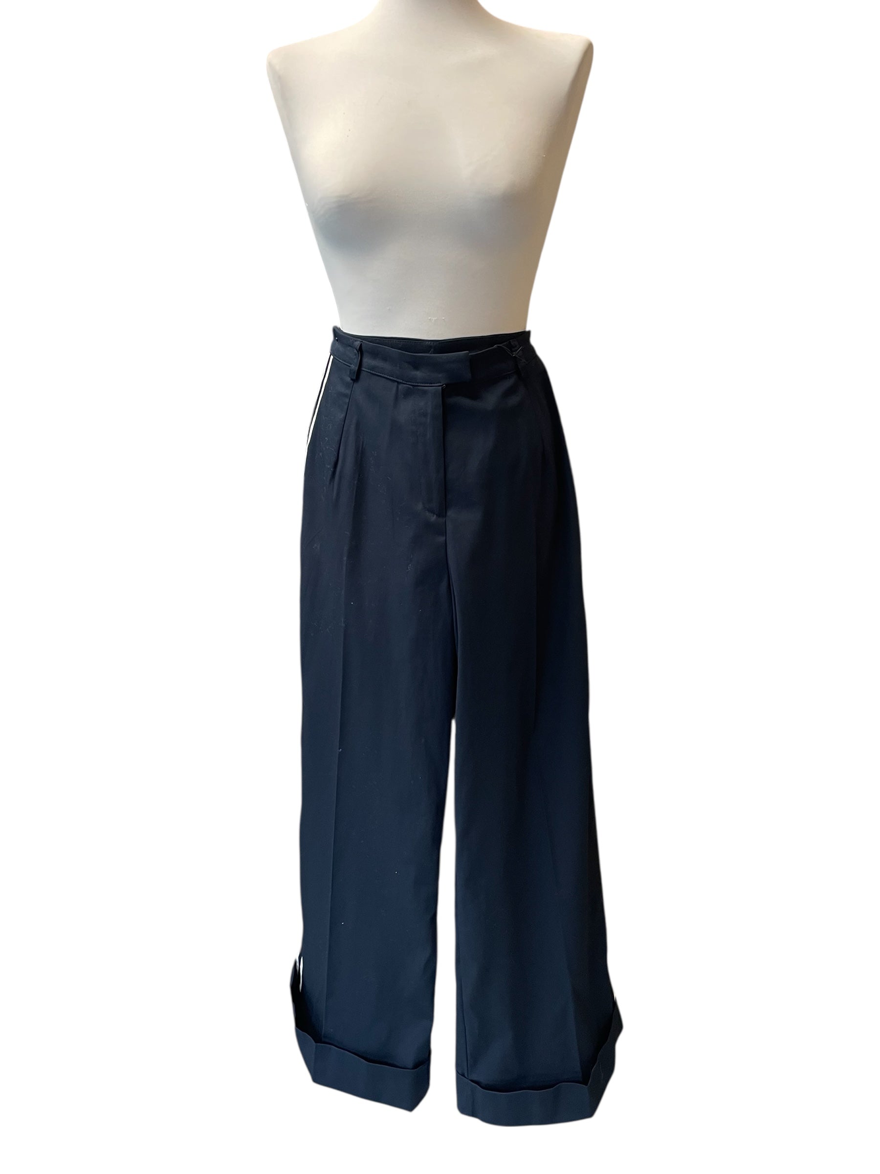 Pantalone palazzo blu bande laterali