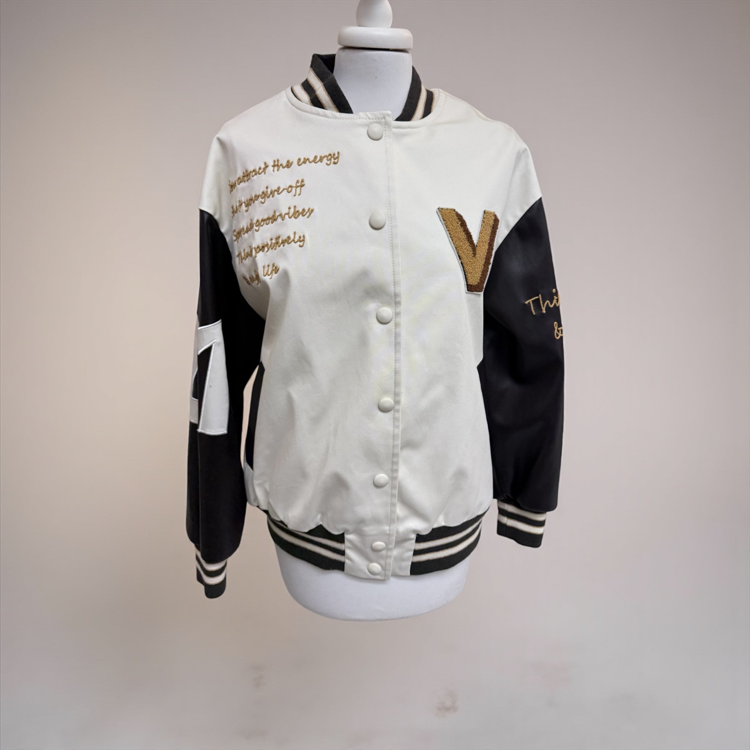 Bomber scritte manica in ecopelle