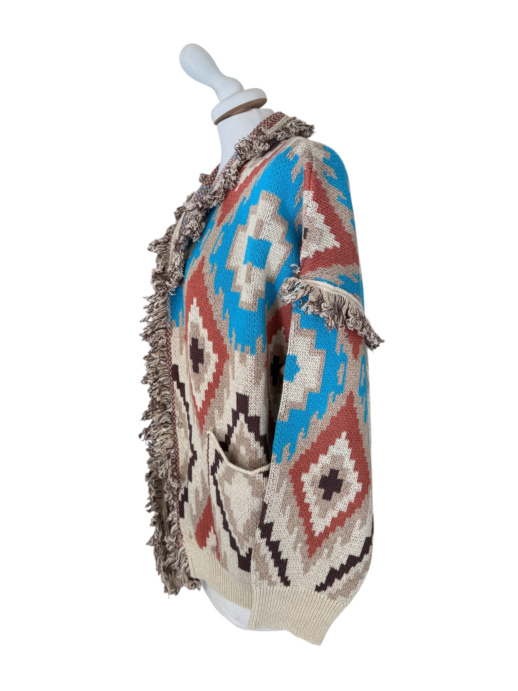 Cardigan rombi alanui beige/bruciato/turchese