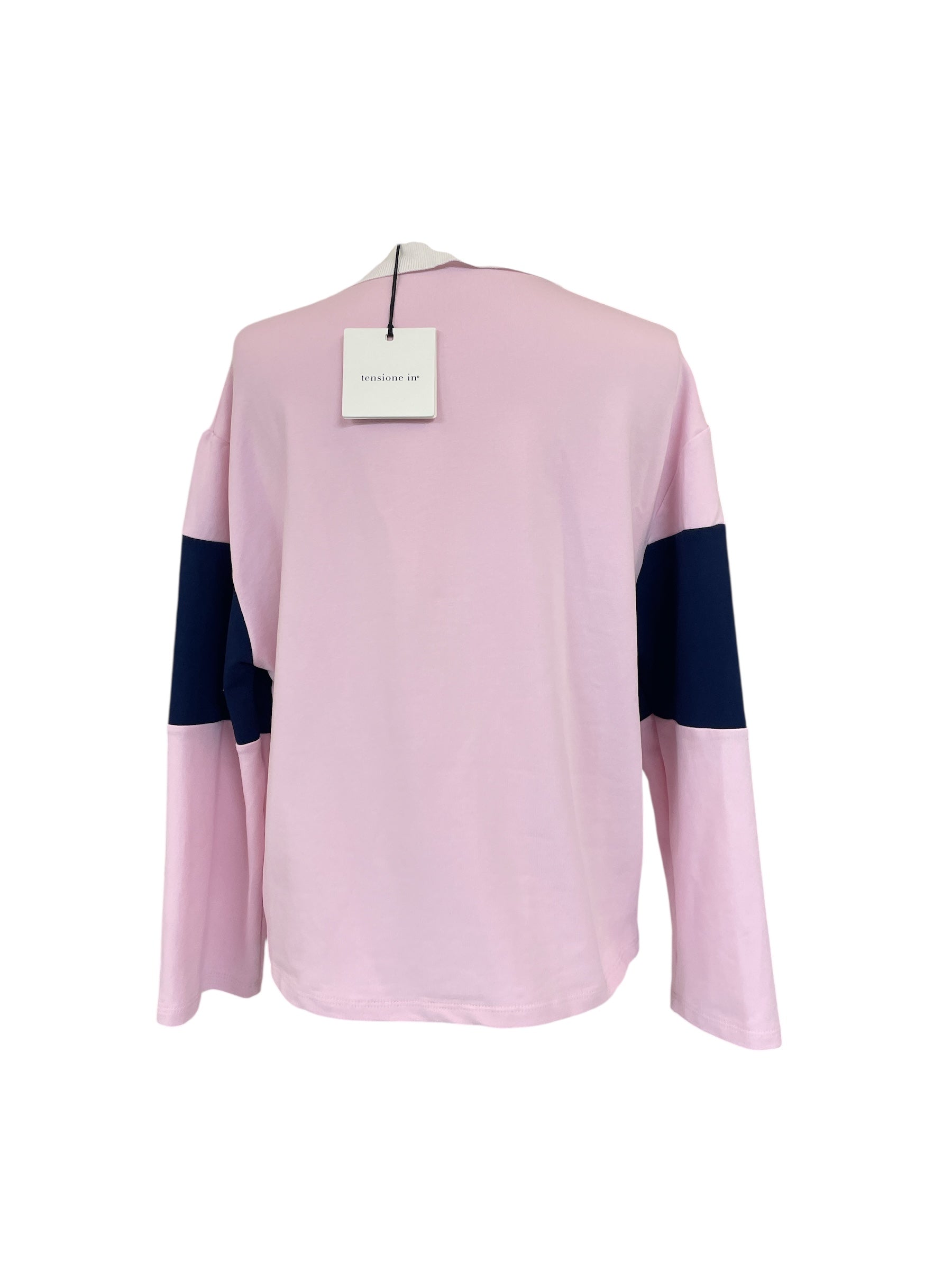 Polo Jersey scritta rosa/blu/panna