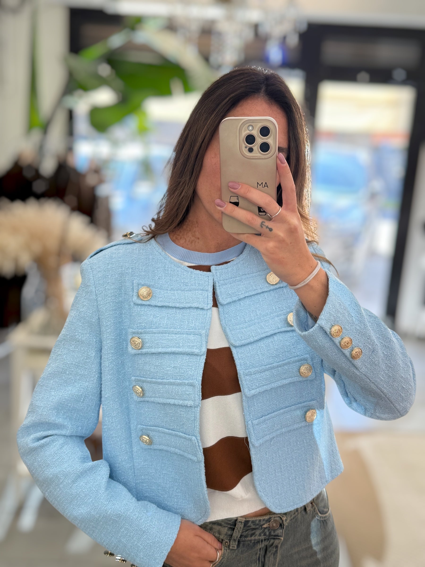 Giacca Napoleone in boucle celeste