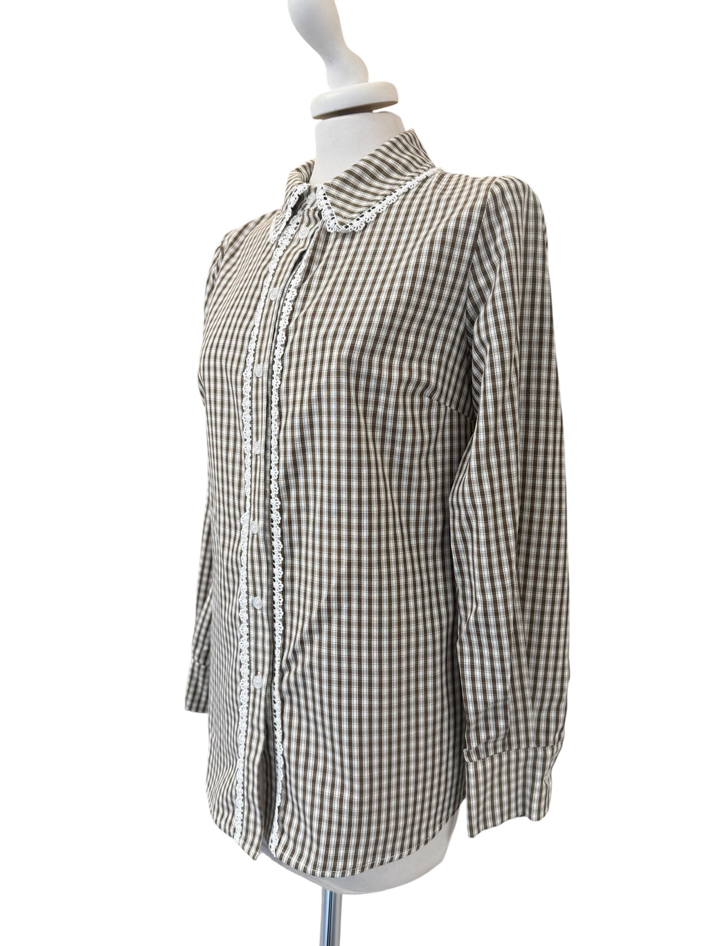 Camicia quadretti beige/bco con pizzo