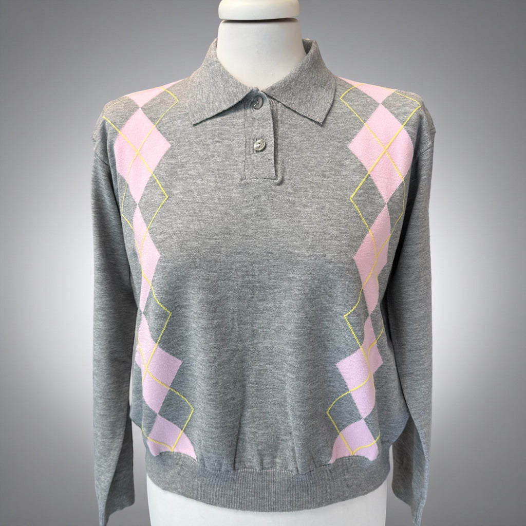 Maglia rombi grigio/rosa/giallo