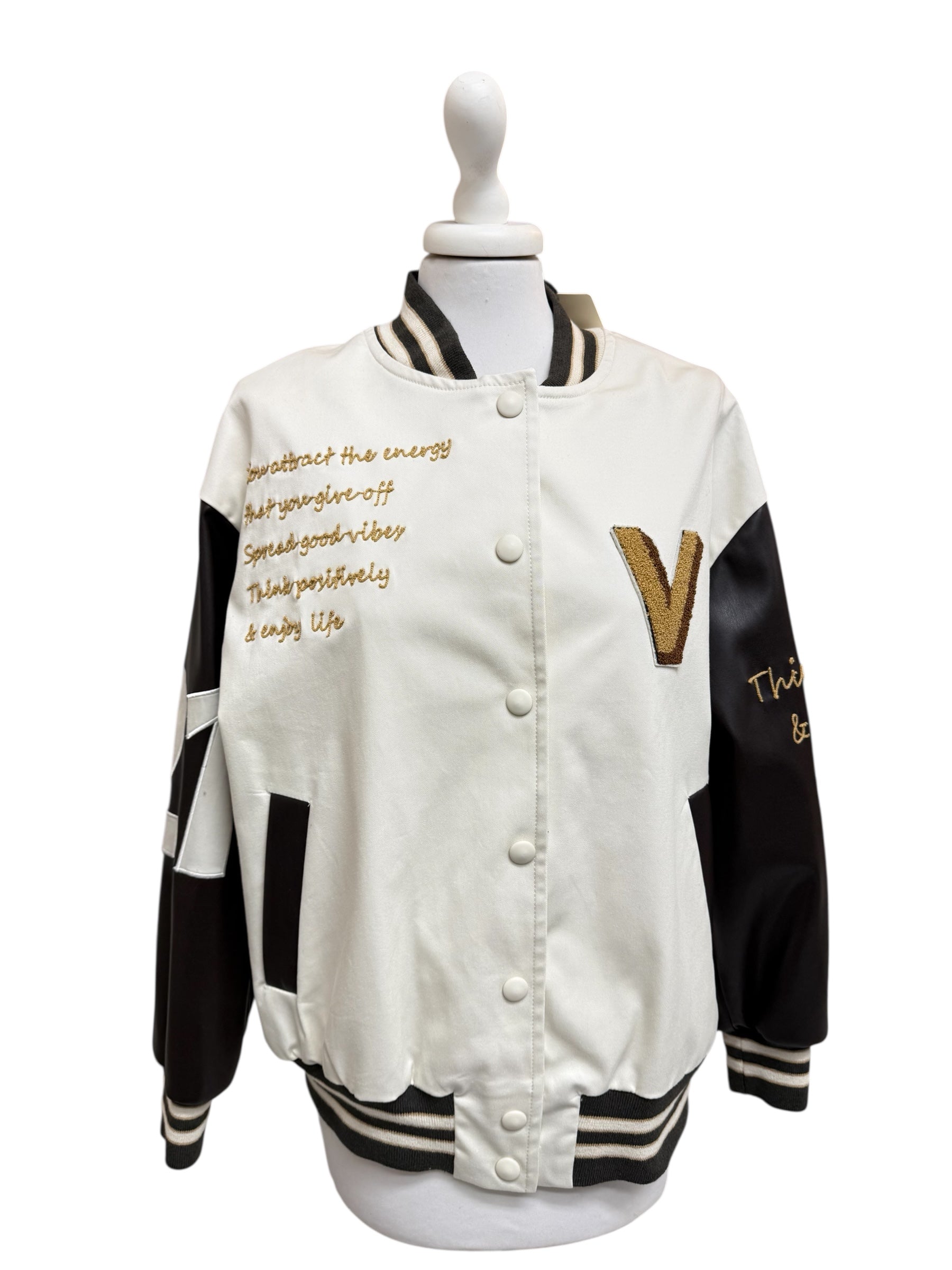 Bomber scritte manica in ecopelle