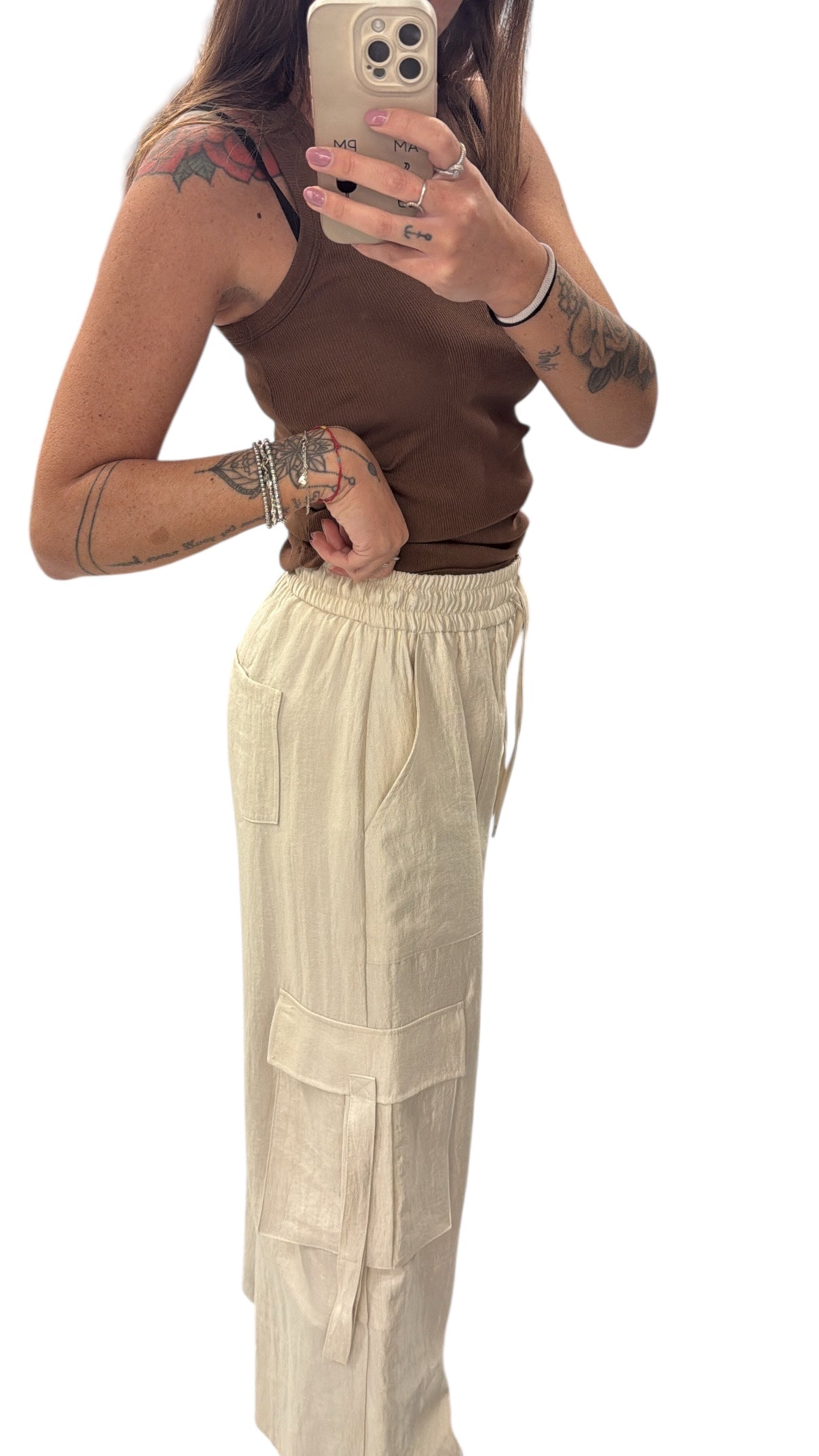 Pantalone cargo panna