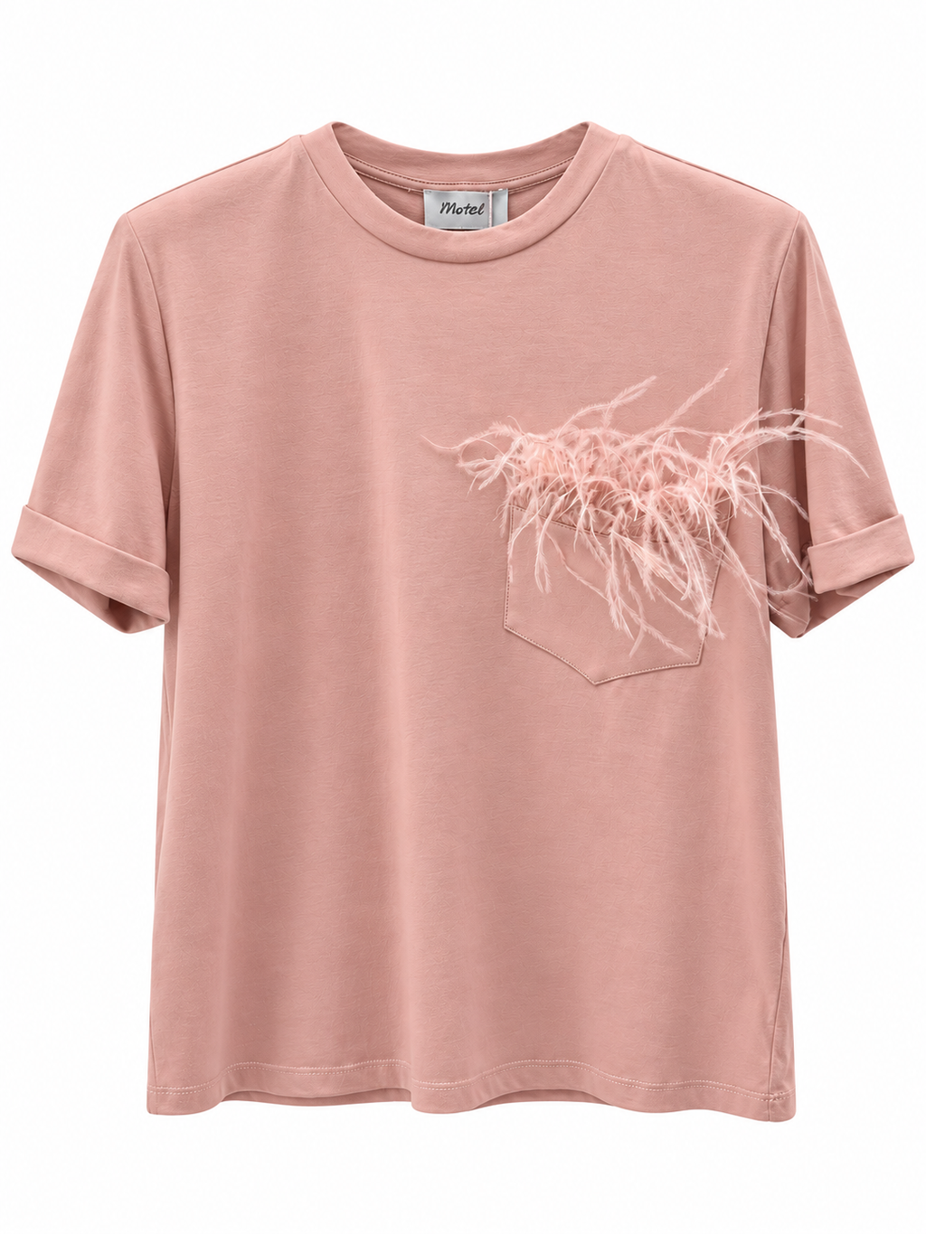 T-shirt con piuma nel taschino