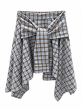 Gonna check con nodo camicia moro/azzurro/panna