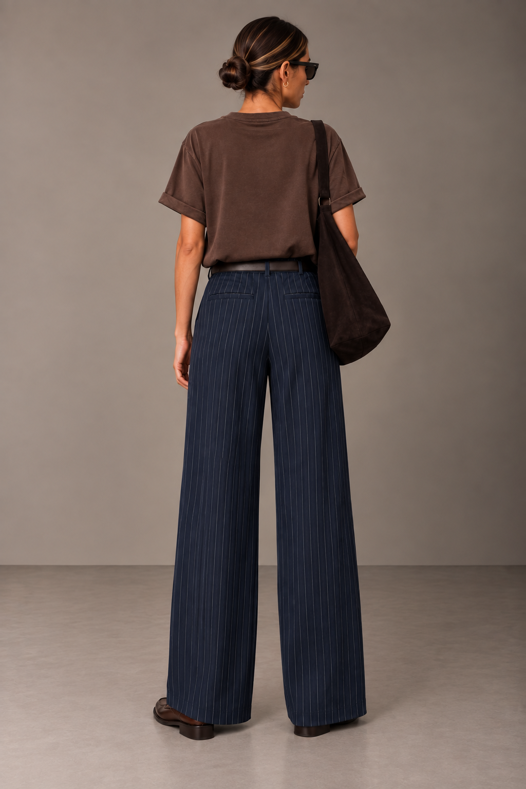 Pantalone palazzo gessato blu